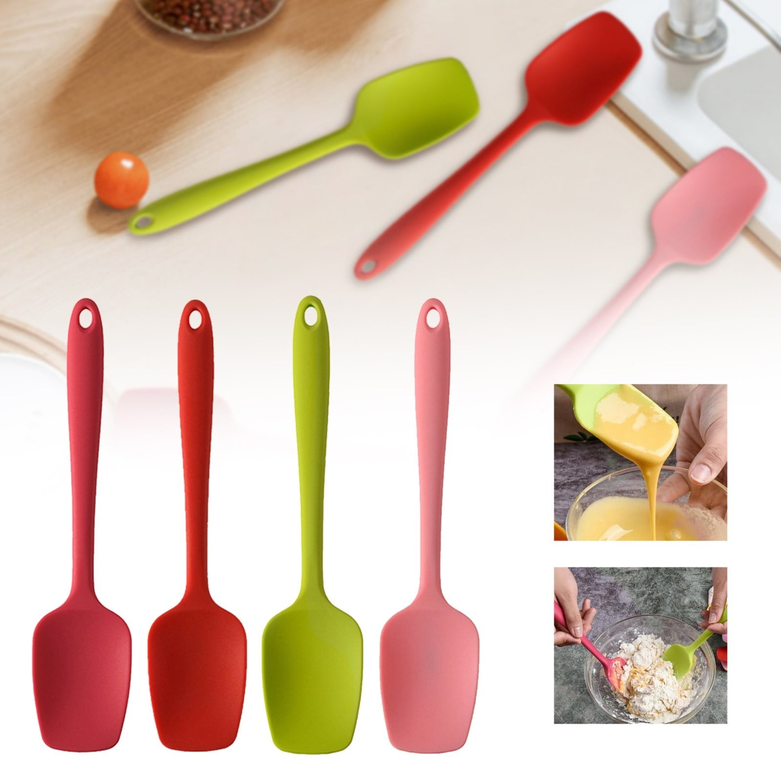 Heat Resistant Silicone Spoon Spatula, 600°F High Temp Flexible Cooking Spoons Kitchen Rubber Spoonula Scratch-Proof for Mixing Stirring Scraping Serving Non-Stick Cookware (4 Pcs) 1.77x8.26 1.77