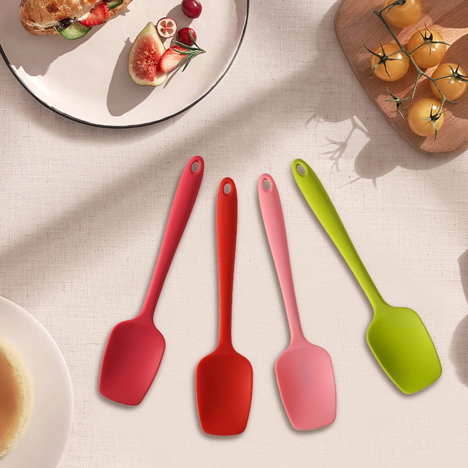 Heat Resistant Silicone Spoon Spatula, 600°F High Temp Flexible Cooking Spoons Kitchen Rubber Spoonula Scratch-Proof for Mixing Stirring Scraping Serving Non-Stick Cookware (4 Pcs) 1.77x8.26 1.77