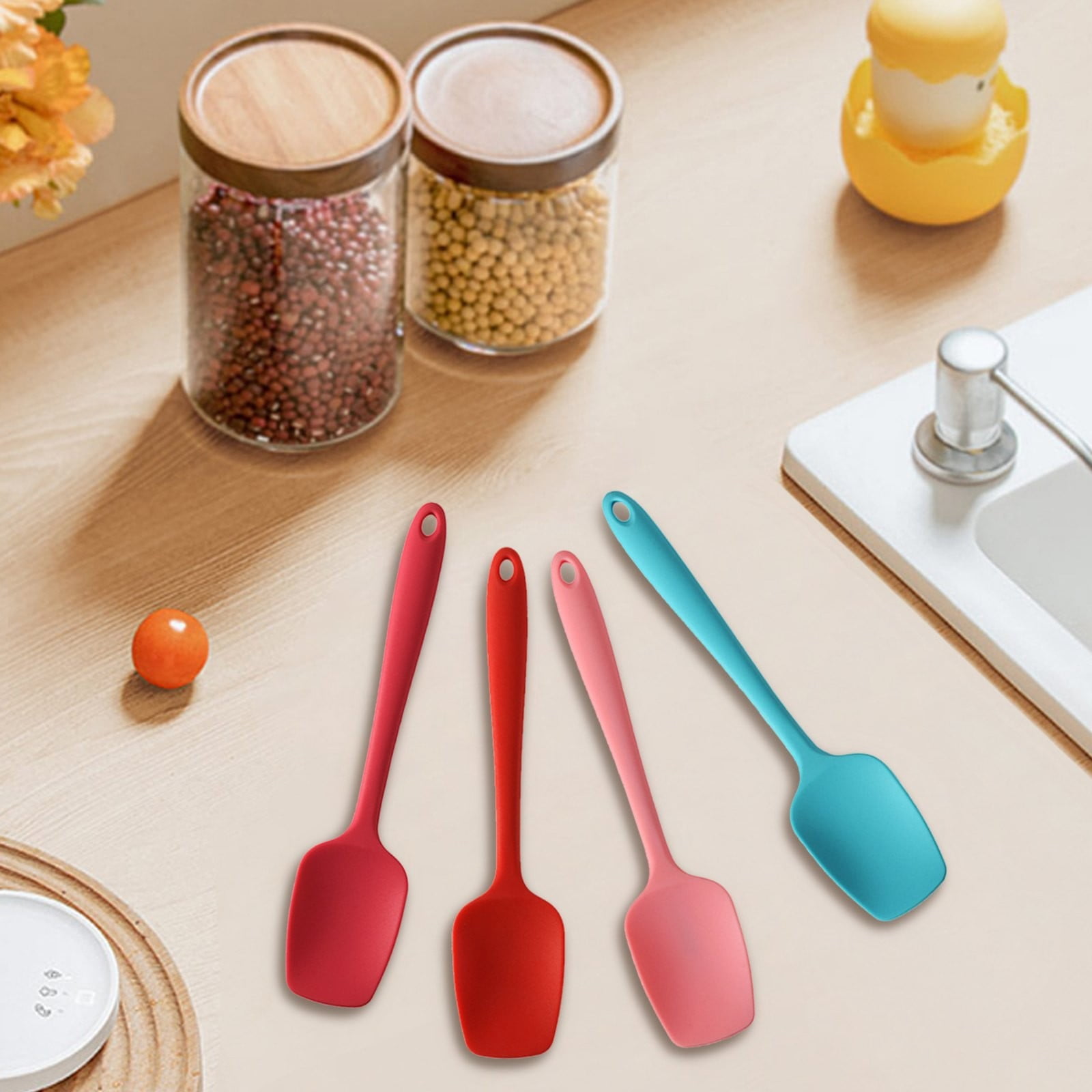 Heat Resistant Silicone Spoon Spatula, 600°F High Temp Flexible Cooking Spoons Kitchen Rubber Spoonula Scratch-Proof for Mixing Stirring Scraping Serving Non-Stick Cookware (4 Pcs) 1.77x8.26 1.77
