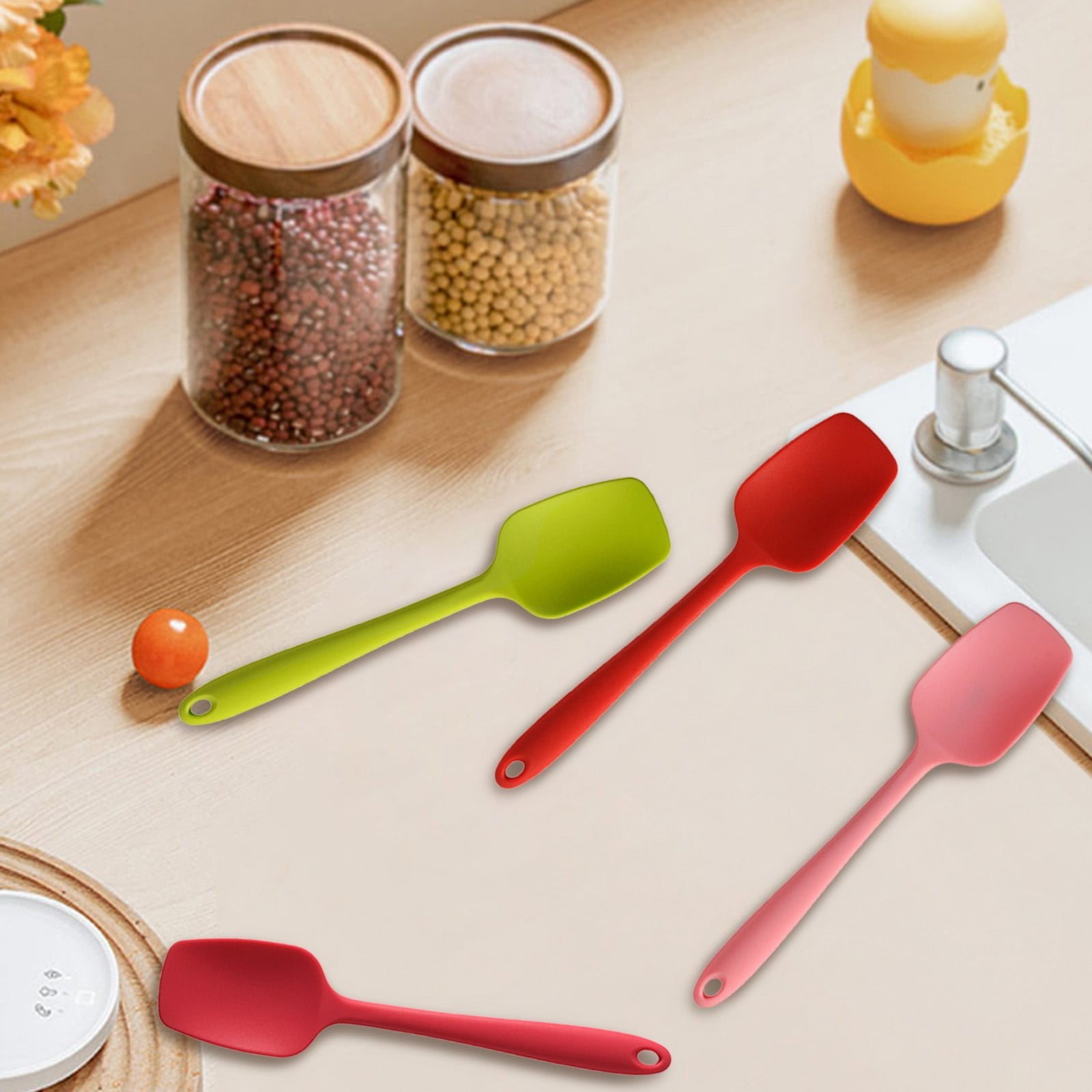 Heat Resistant Silicone Spoon Spatula, 600°F High Temp Flexible Cooking Spoons Kitchen Rubber Spoonula Scratch-Proof for Mixing Stirring Scraping Serving Non-Stick Cookware (4 Pcs) 1.77x8.26 1.77