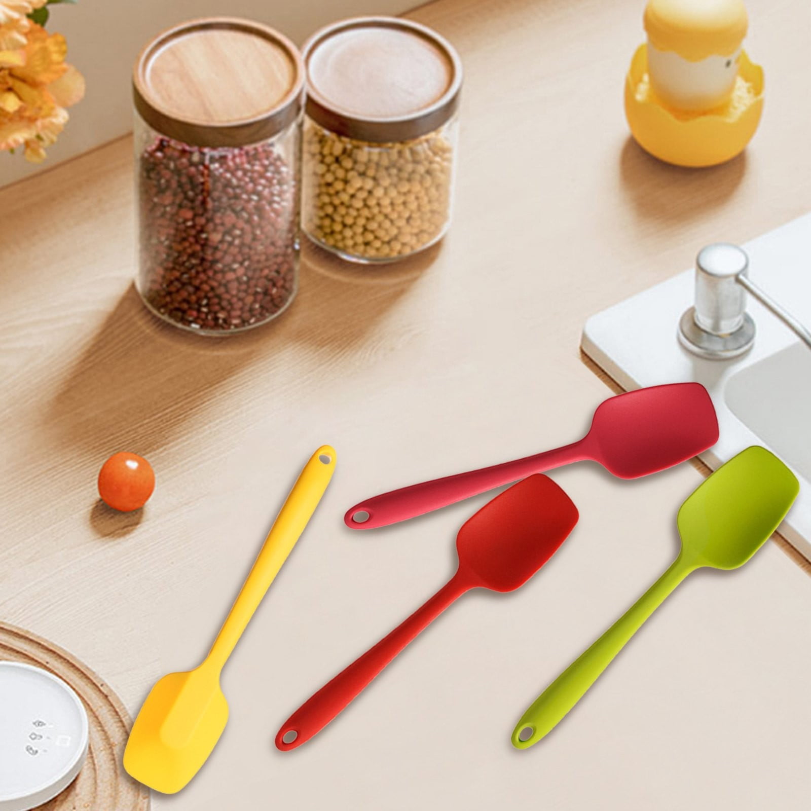 Heat Resistant Silicone Spoon Spatula, 600°F High Temp Flexible Cooking Spoons Kitchen Rubber Spoonula Scratch-Proof for Mixing Stirring Scraping Serving Non-Stick Cookware (4 Pcs) 1.77x8.26 1.77