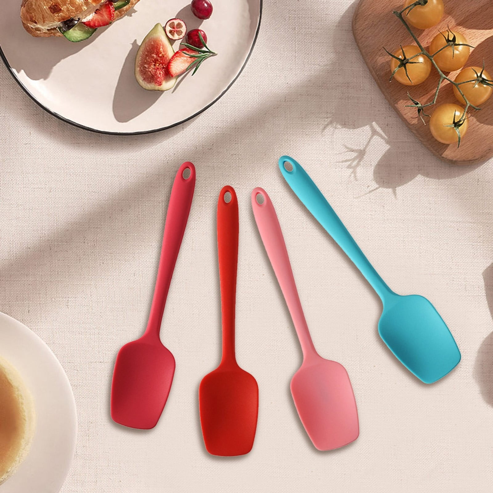 Heat Resistant Silicone Spoon Spatula, 600°F High Temp Flexible Cooking Spoons Kitchen Rubber Spoonula Scratch-Proof for Mixing Stirring Scraping Serving Non-Stick Cookware (4 Pcs) 1.77x8.26 1.77