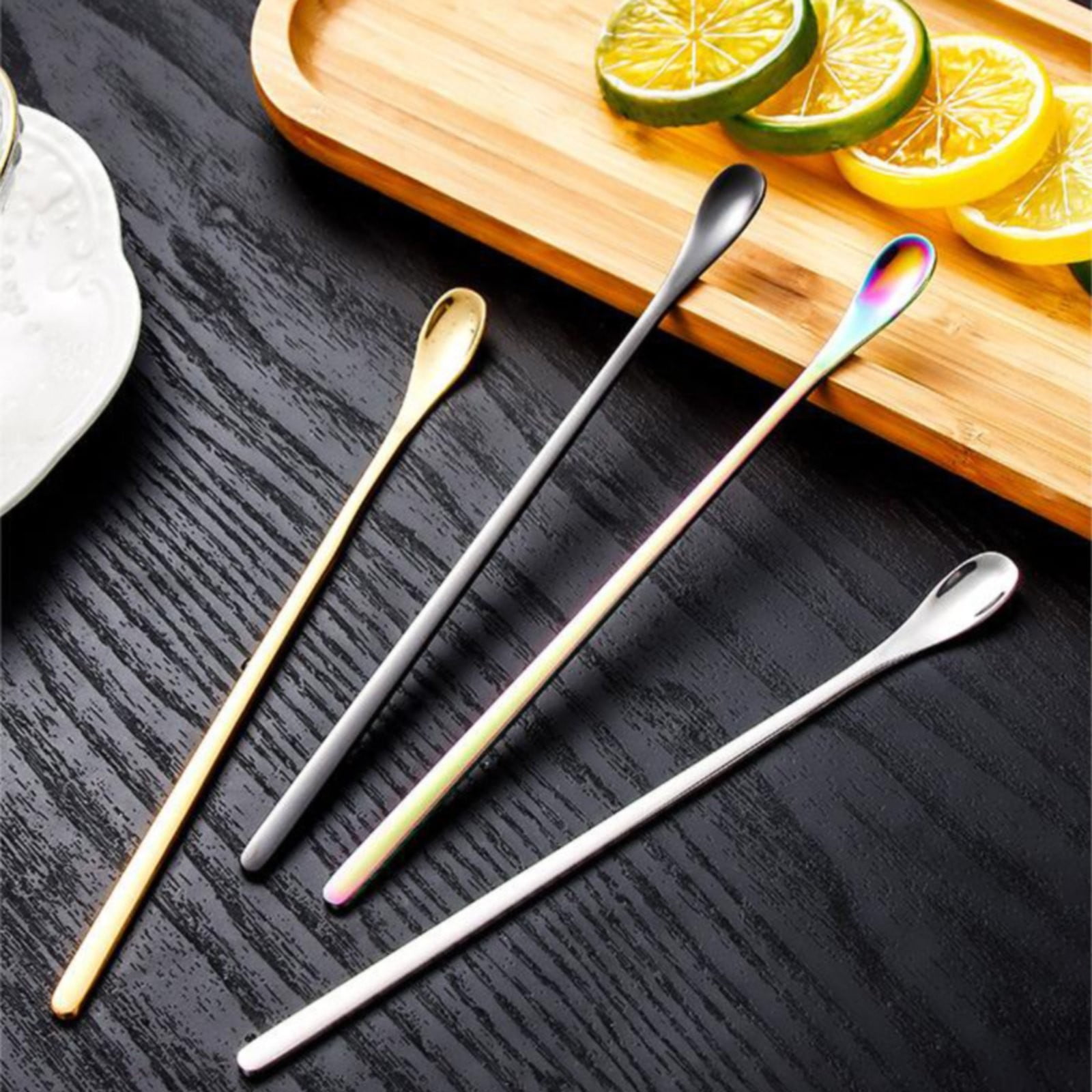 Stainless Steel Coffee Stirring Spoon, Heavy Duty Beverage Cocktail Stirrers, Reusable Stir Cocktail Drink Mixing Swizzle Stick, Tiny Salt Condiment Spoon (Black/1 Pcs) 0.47x8.85 0.47