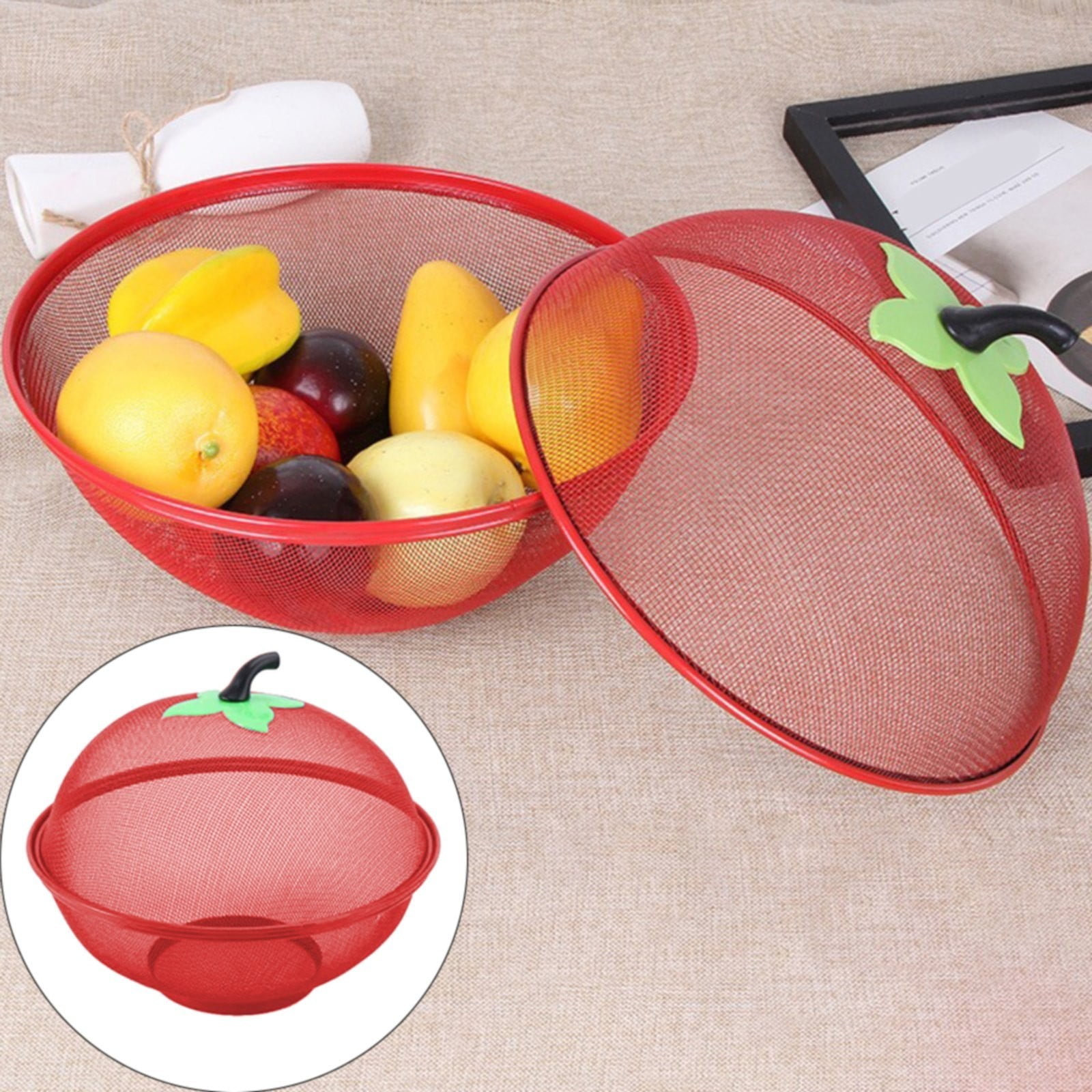 Fruit Basket with Lid Mesh, Apple Shaped Fruit Bowl Cover, Protective Holder Countertop Metal Wire Against Flies, Reusable Strainer for Gift Restaurant Kitchen Food Vegetable (Green/1 Pcs) 9.44