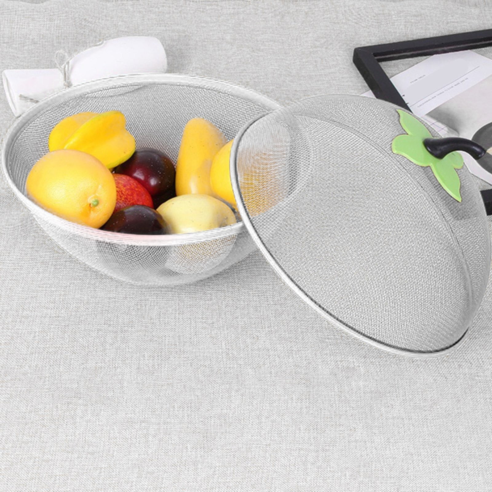 Fruit Basket with Lid Mesh, Apple Shaped Fruit Bowl Cover, Protective Holder Countertop Metal Wire Against Flies, Reusable Strainer for Gift Restaurant Kitchen Food Vegetable (Green/1 Pcs) 9.44