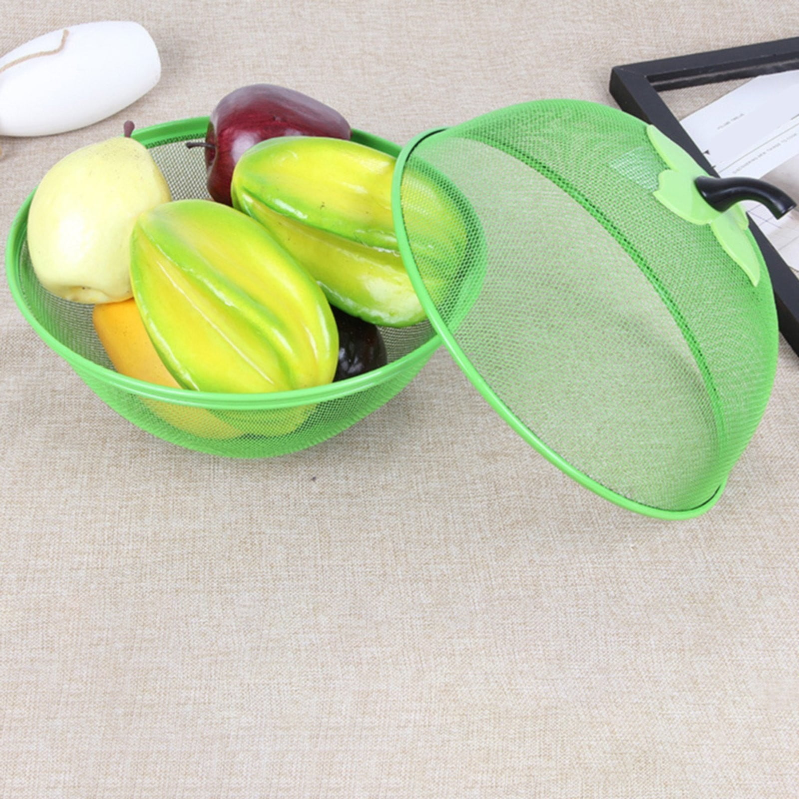 Fruit Basket with Lid Mesh, Apple Shaped Fruit Bowl Cover, Protective Holder Countertop Metal Wire Against Flies, Reusable Strainer for Gift Restaurant Kitchen Food Vegetable (Green/1 Pcs) 9.44
