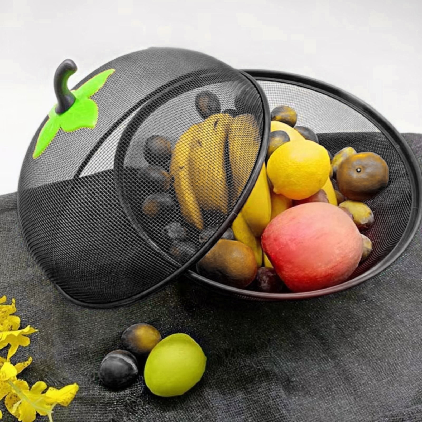Fruit Basket with Lid Mesh, Apple Shaped Fruit Bowl Cover, Protective Holder Countertop Metal Wire Against Flies, Reusable Strainer for Gift Restaurant Kitchen Food Vegetable (Green/1 Pcs) 9.44