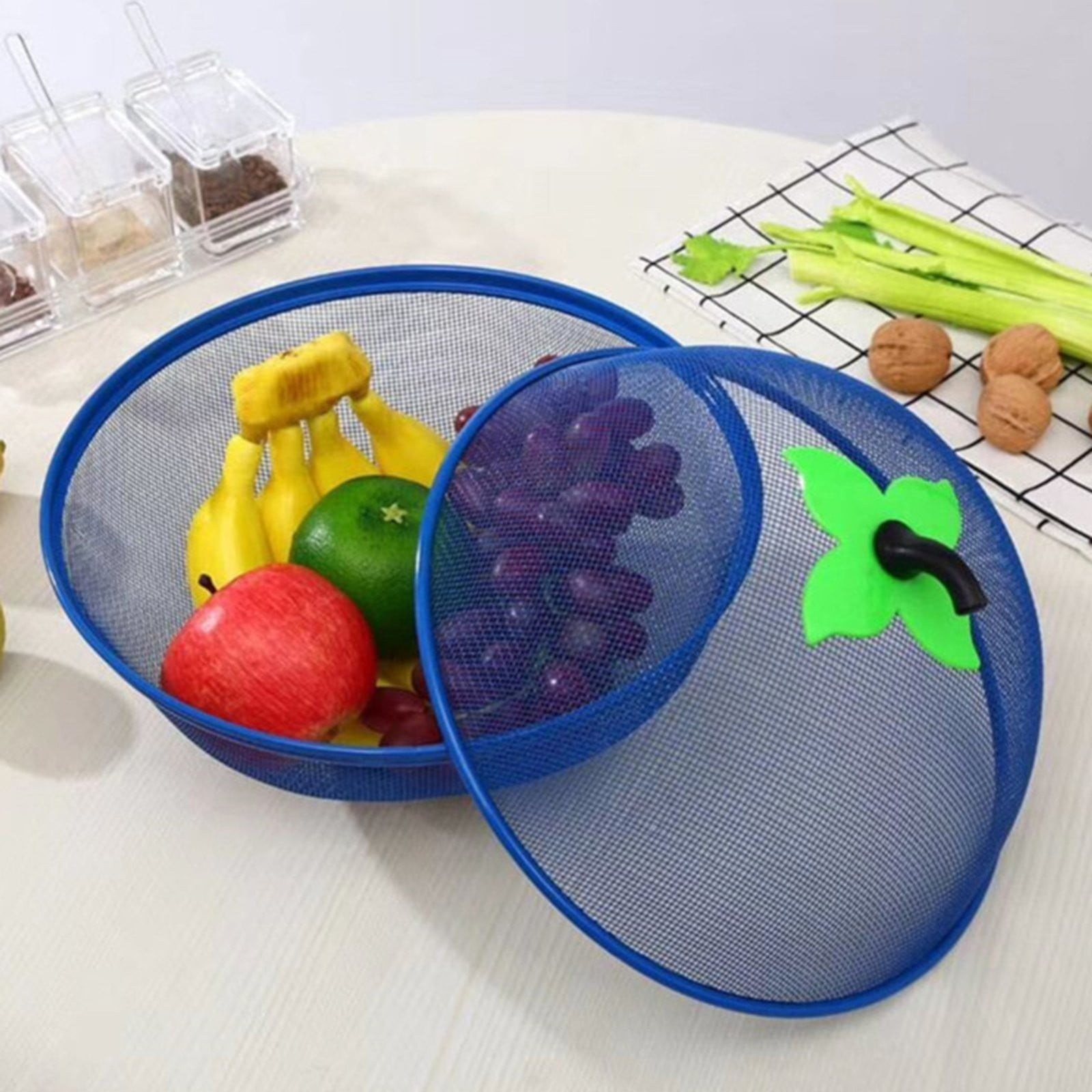 Fruit Basket with Lid Mesh, Apple Shaped Fruit Bowl Cover, Protective Holder Countertop Metal Wire Against Flies, Reusable Strainer for Gift Restaurant Kitchen Food Vegetable (Green/1 Pcs) 9.44