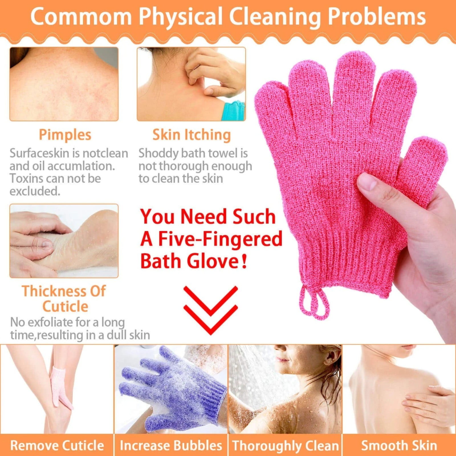 Exfoliating Gloves,1 Pair /2 Pcs, Skin Exfoliator for Body, Bath/Scrub Gloves, Shower Accessories for Women, Exfoliation Mitt, Green, 5.9x7.28 5.9