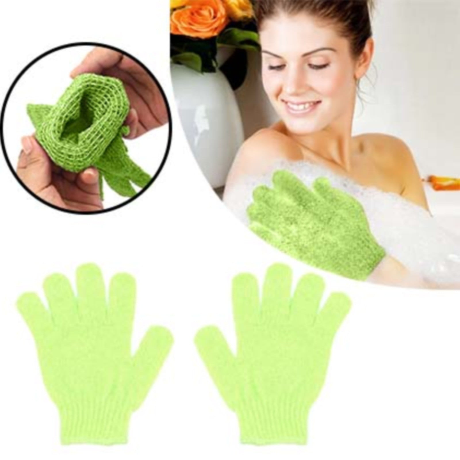 Exfoliating Gloves,1 Pair /2 Pcs, Skin Exfoliator for Body, Bath/Scrub Gloves, Shower Accessories for Women, Exfoliation Mitt, Green, 5.9x7.28 5.9