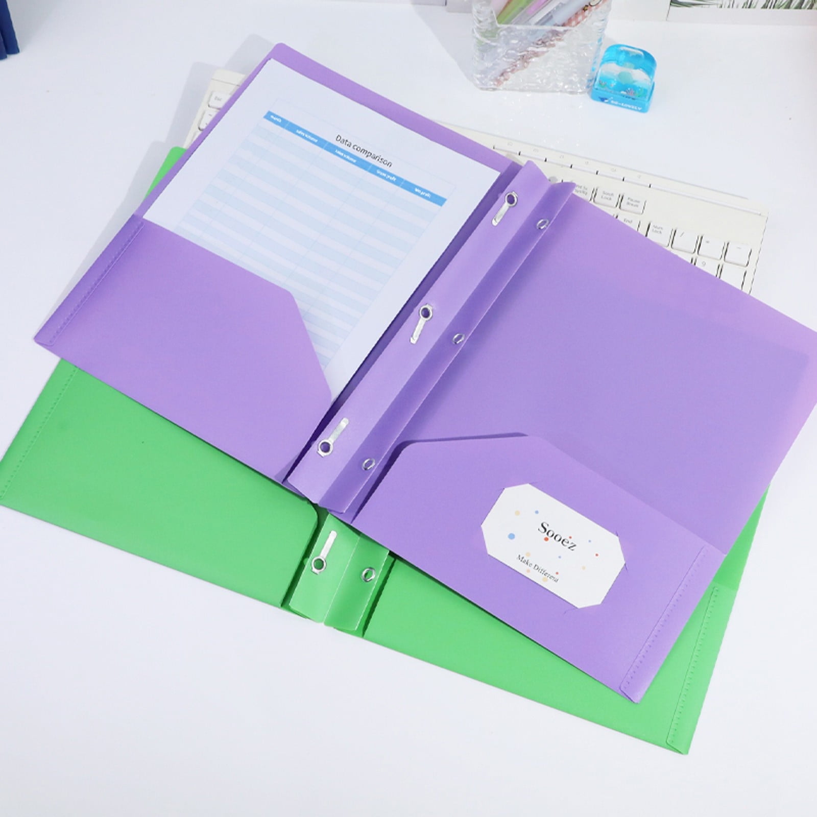 Plastic Folders with 2 Pockets and 3 Prongs, Heavy Duty Two Pocket Folder with Brads, 3 Prong Folders with Pockets for Letter Size Sheets, 9.5x11.5 9.5