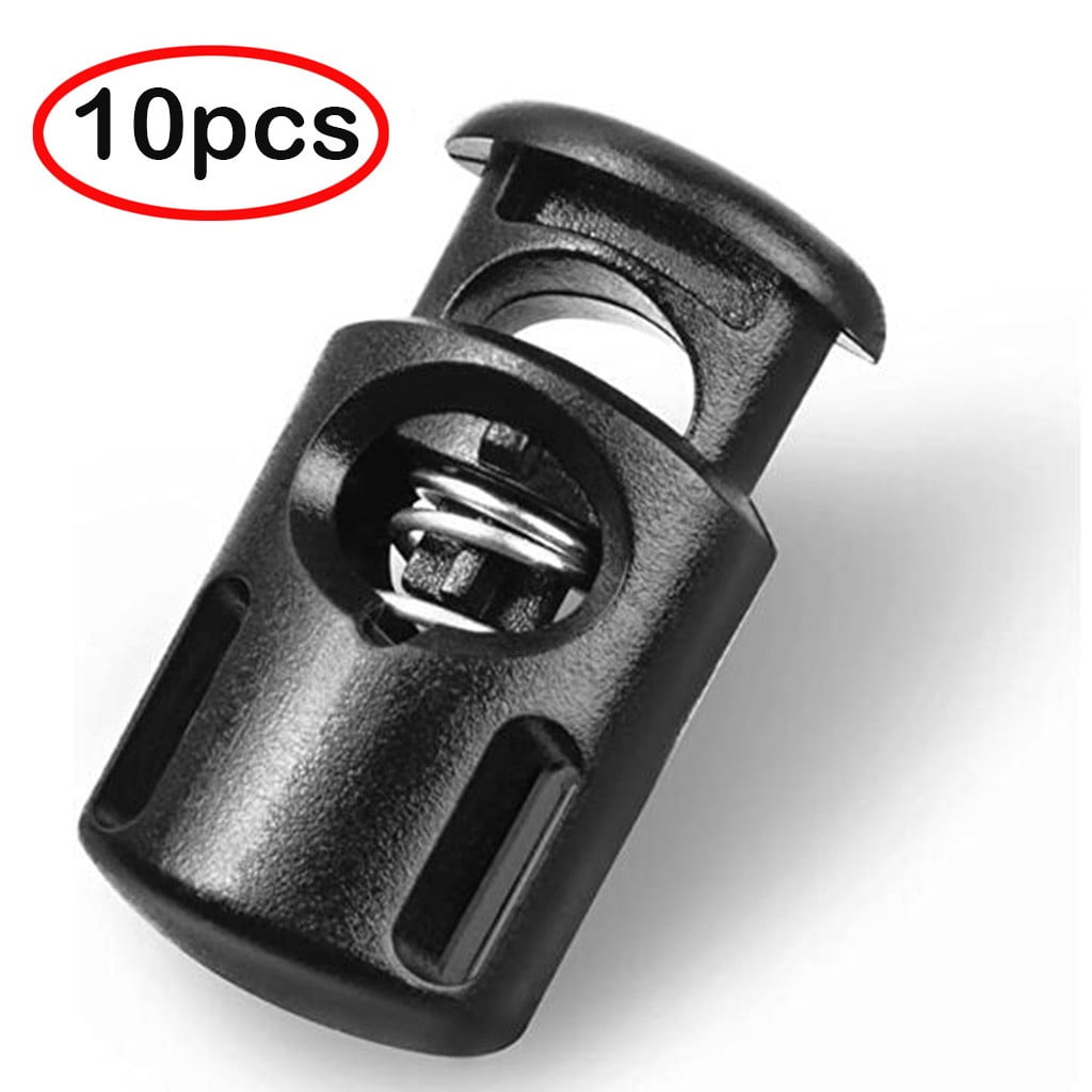 10 PCS Plastic Spring Cord Locks for Drawstring, Paracord Toggle Stopper Clasp Elastic Shoeslace Lock Sweatpants Hoodie String Clips Bungee Swim Goggles Gloves String Lock Replacement(Purple) Black(100PC) - Image 1