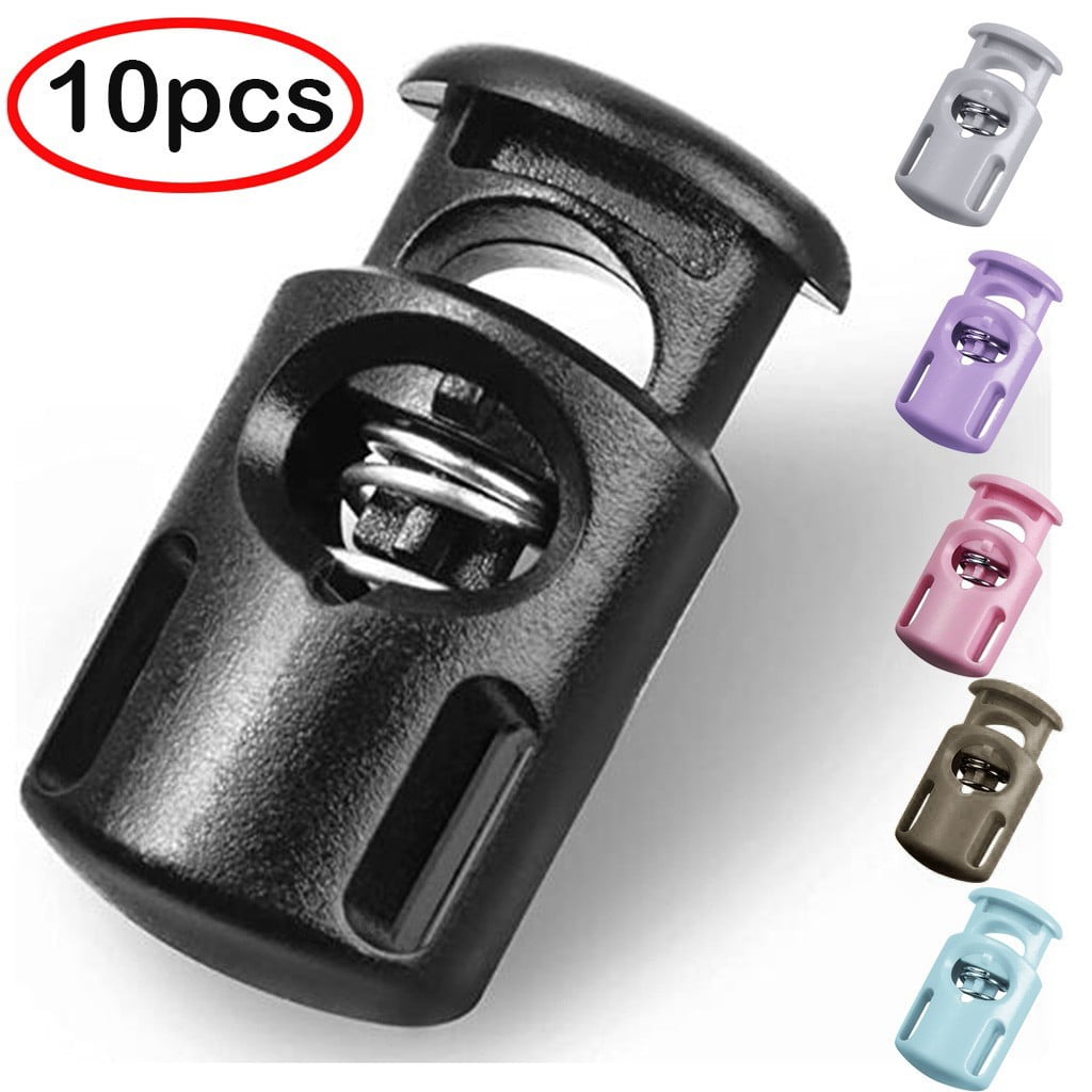 10 PCS Plastic Spring Cord Locks for Drawstring, Paracord Toggle Stopper Clasp Elastic Shoeslace Lock Sweatpants Hoodie String Clips Bungee Swim Goggles Gloves String Lock Replacement(Purple) Black(50PC) - Image 3