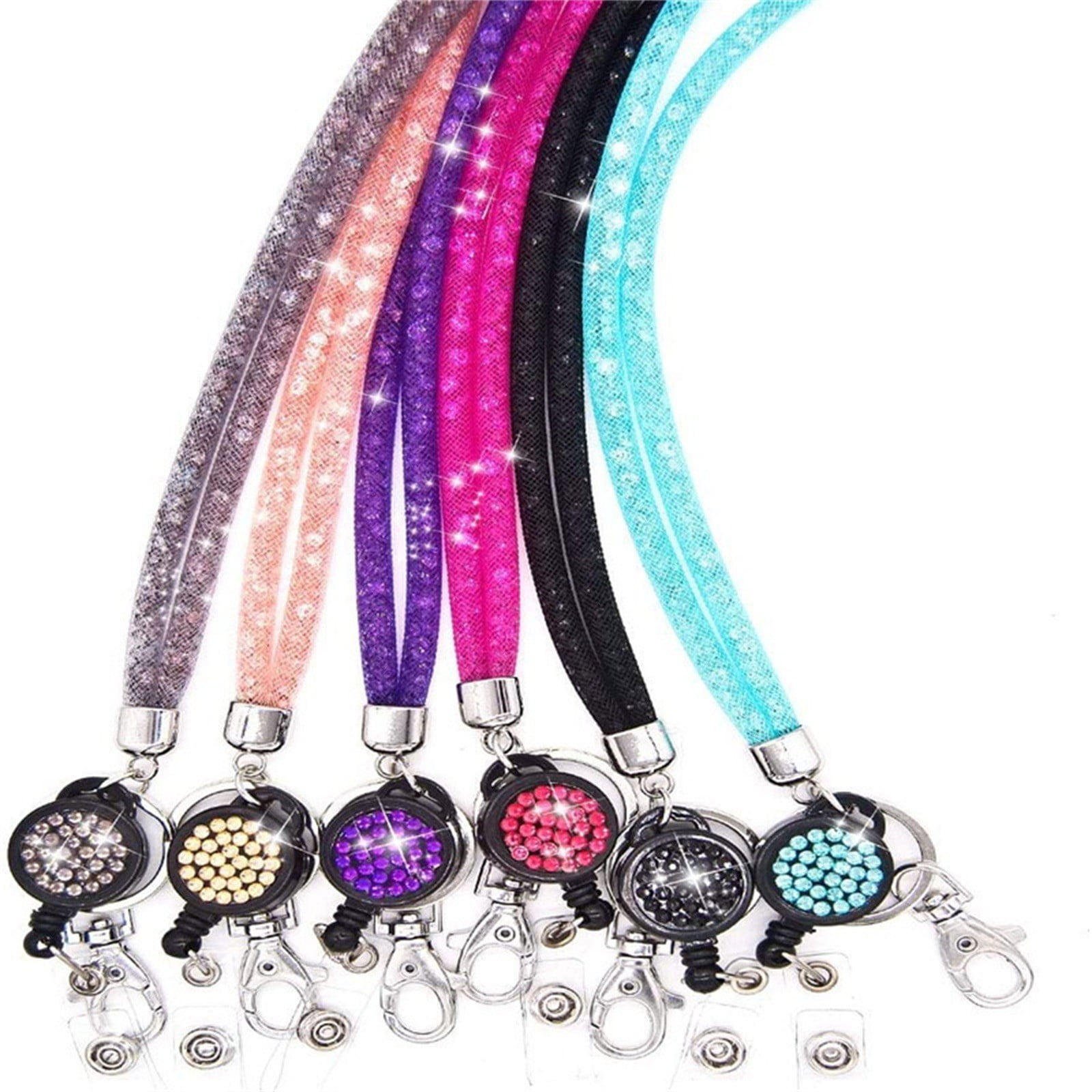 Retractable ID Badge Holder with Bling Neck Strap Lanyard, Heavy Duty Bling Badge Reel with Clear Card Holder for Office Worker Teacher Doctor (Sky Blue/1 Pcs) 3.54x2.64 3.54