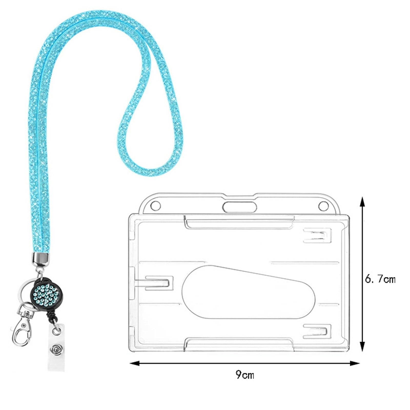 Retractable ID Badge Holder with Bling Neck Strap Lanyard, Heavy Duty Bling Badge Reel with Clear Card Holder for Office Worker Teacher Doctor (Sky Blue/1 Pcs) 3.54x2.64 3.54