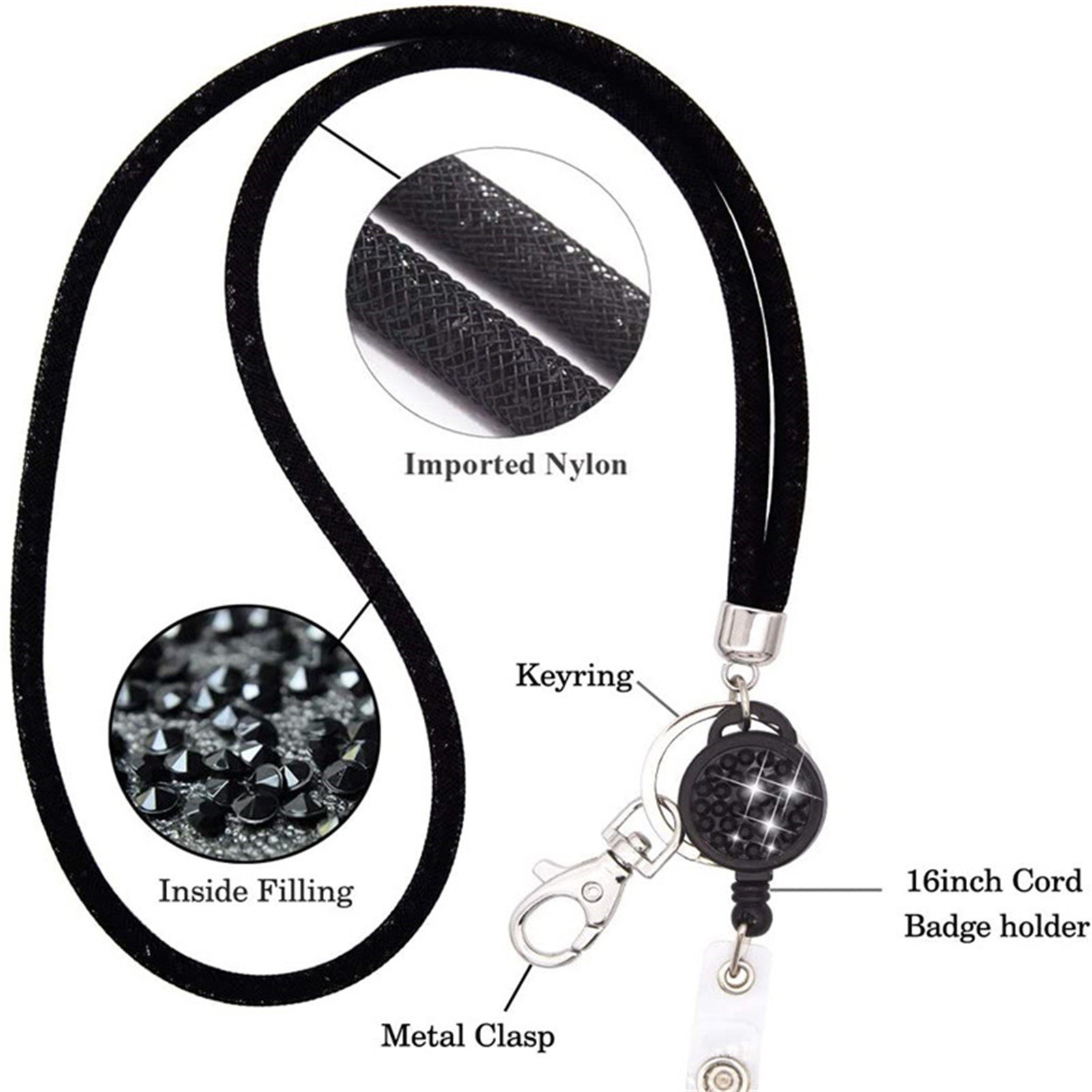 Retractable ID Badge Holder with Bling Neck Strap Lanyard, Heavy Duty Bling Badge Reel with Clear Card Holder for Office Worker Teacher Doctor (Sky Blue/1 Pcs) 3.54x2.64 3.54