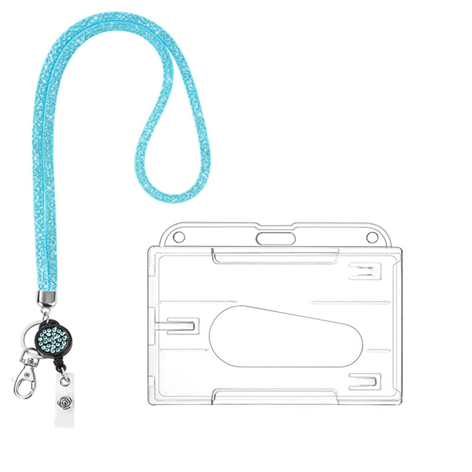 Retractable ID Badge Holder with Bling Neck Strap Lanyard, Heavy Duty Bling Badge Reel with Clear Card Holder for Office Worker Teacher Doctor (Sky Blue/1 Pcs) 3.54x2.64 3.54