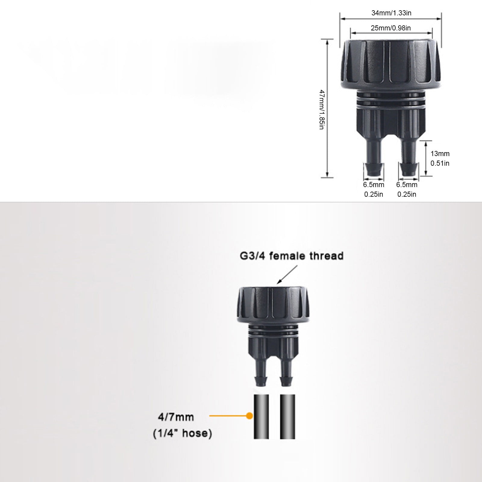 Drip Irrigation Hose Adapters, 1/4 Inch Drip Irrigation Tubing x 3/4 FHT Heavy Duty Swivel Garden Faucet Connectors with Lock Barbed for Drip Irrigation System, 1 Pcs, 1.81x1.33 1.85