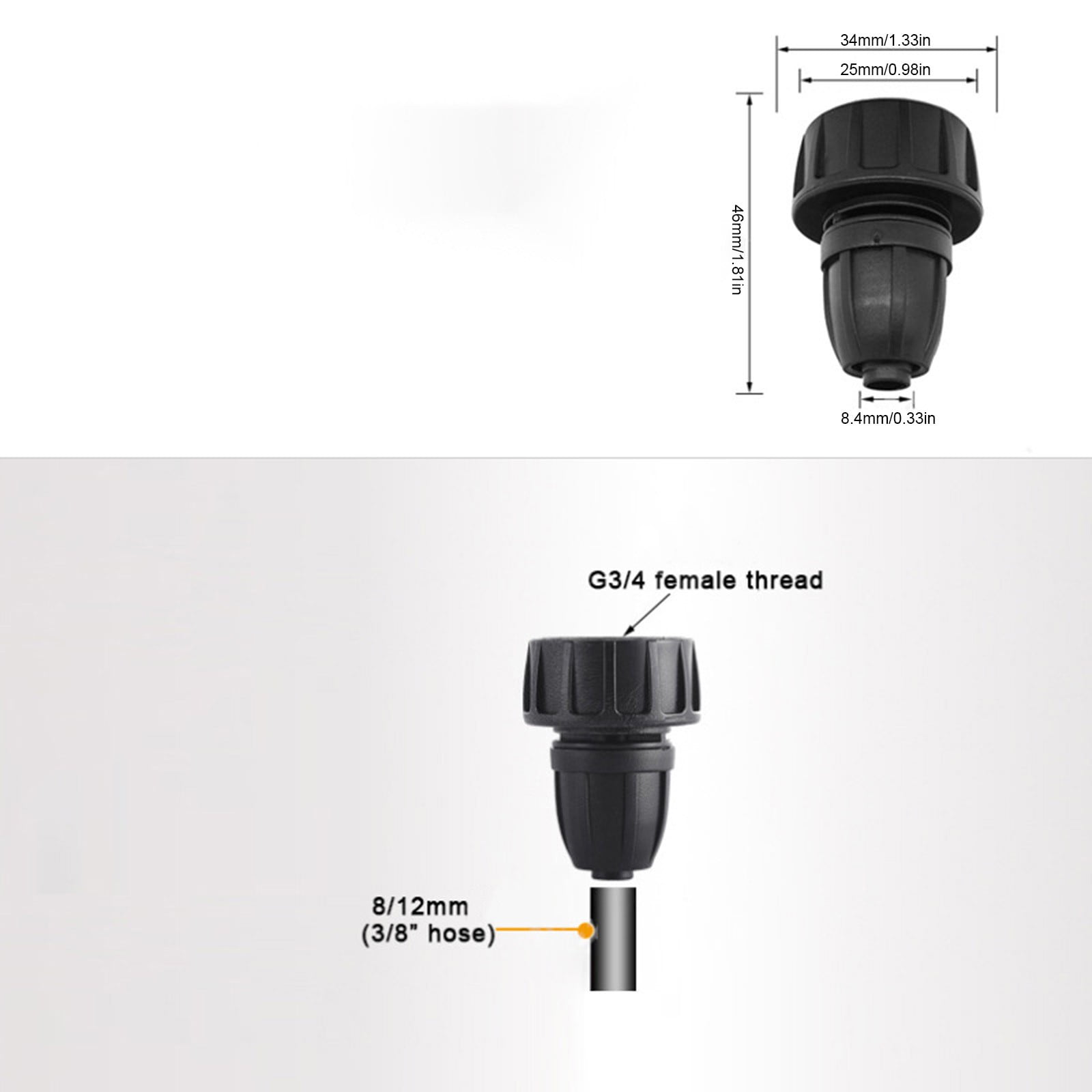 Drip Irrigation Hose Adapters, 1/4 Inch Drip Irrigation Tubing x 3/4 FHT Heavy Duty Swivel Garden Faucet Connectors with Lock Barbed for Drip Irrigation System, 1 Pcs, 1.81x1.33 1.81