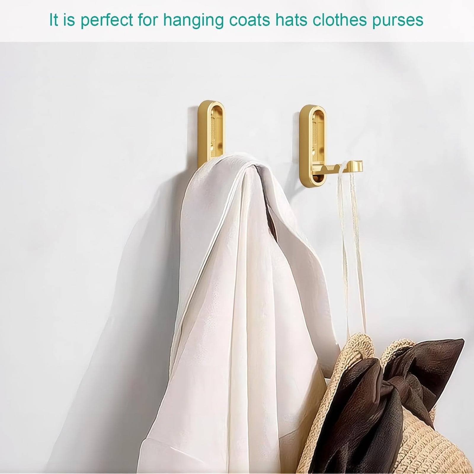 Folding Coat Hook, Heavy Duty Wall Hooks Made of Zinc Alloy, Foldable Gold Wall Hooks for Hanging Coats, Scarves, Hats, Bathrobes, Keys, Bags (Gold/1 Pcs) 2.9x0.9 2.9