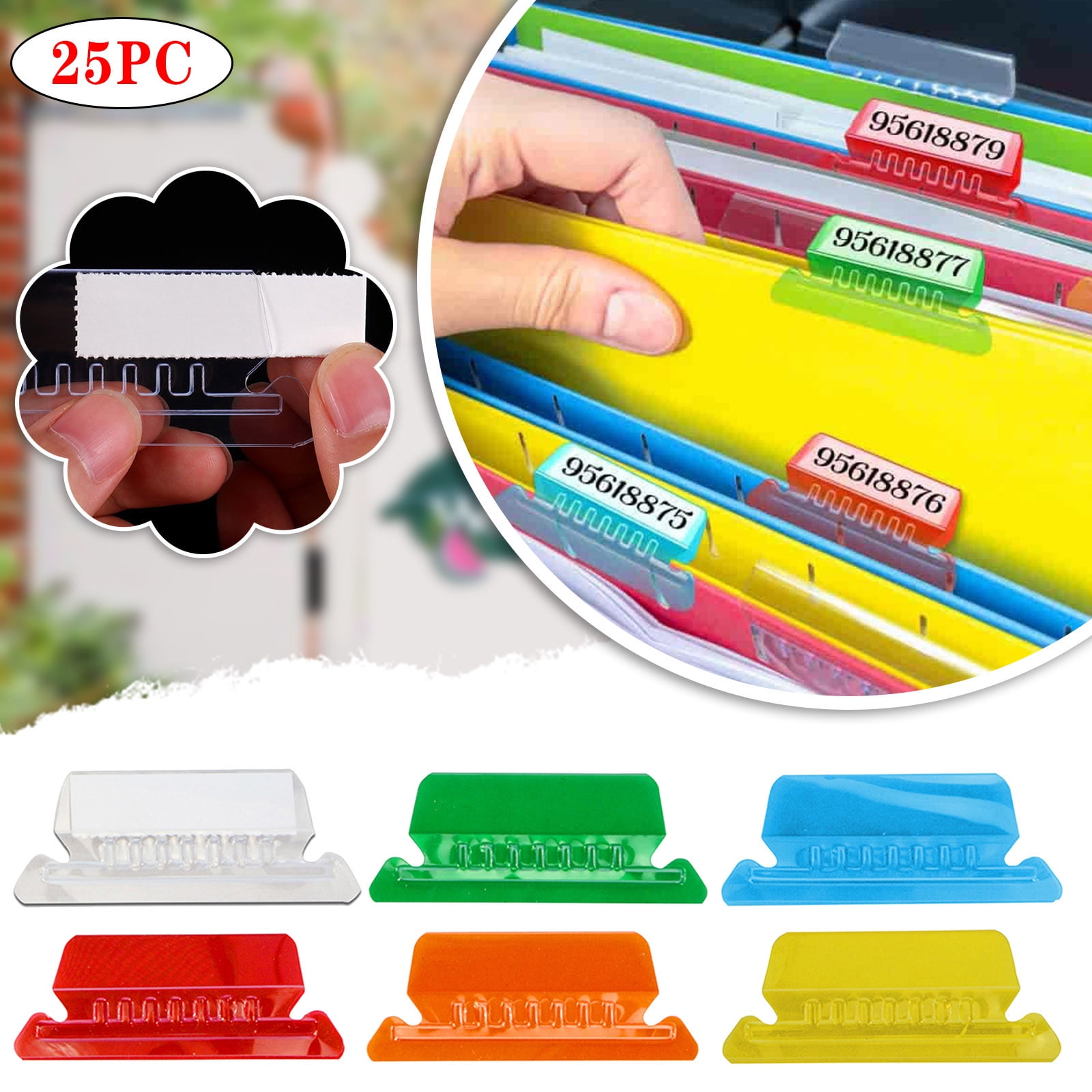 25Pieces 3 Inch Hanging File Folder Tabs and Inserts Large Clear Plastic Hanging Folder Tabs for Quick Identification,For Filing Cabinet Folders Labels Back to Supplies, 6 Colors (Yellow) Blue - Image 4