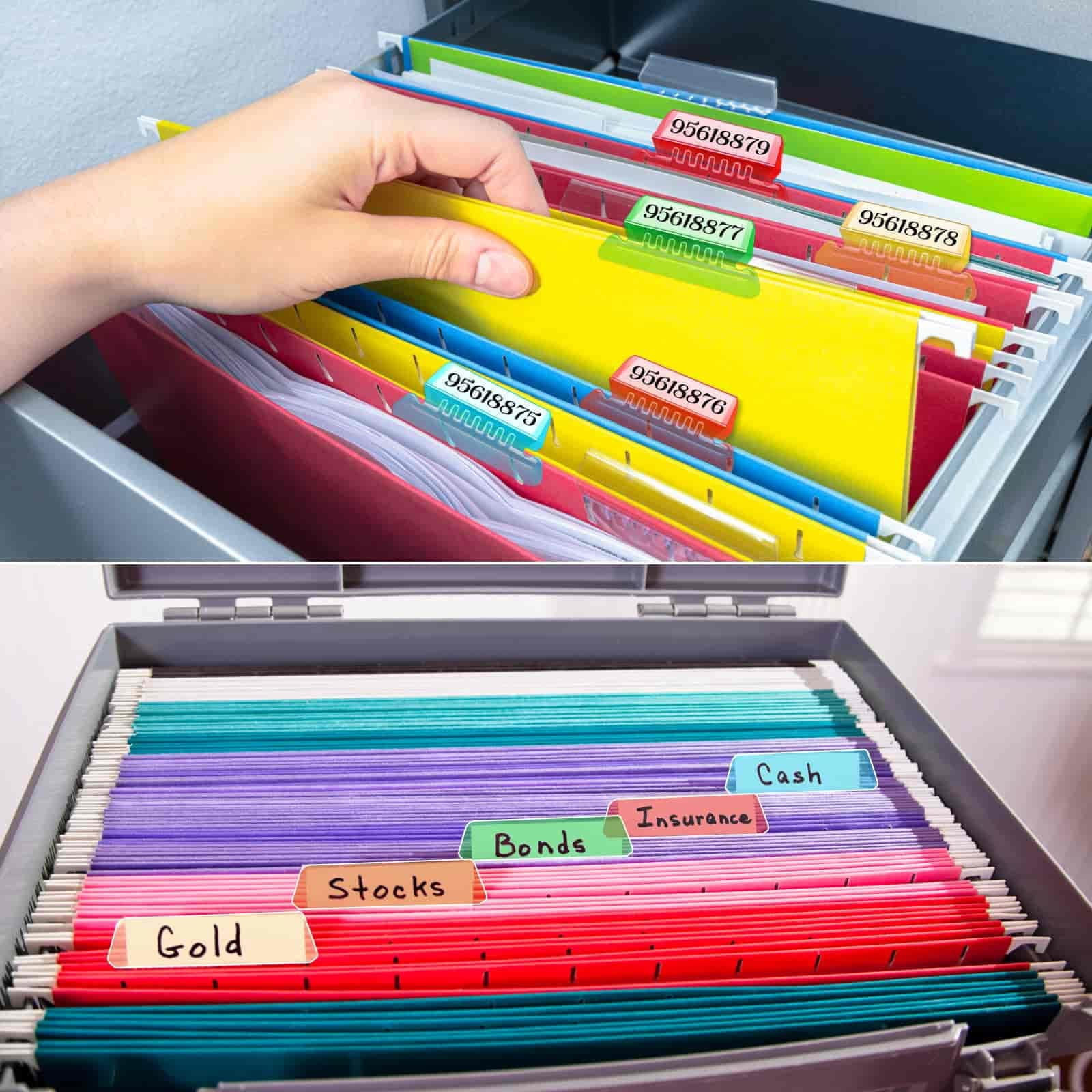 25Pieces 3 Inch Hanging File Folder Tabs and Inserts Large Clear Plastic Hanging Folder Tabs for Quick Identification,For Filing Cabinet Folders Labels Back to Supplies, 6 Colors (Yellow) Yellow - Image 7