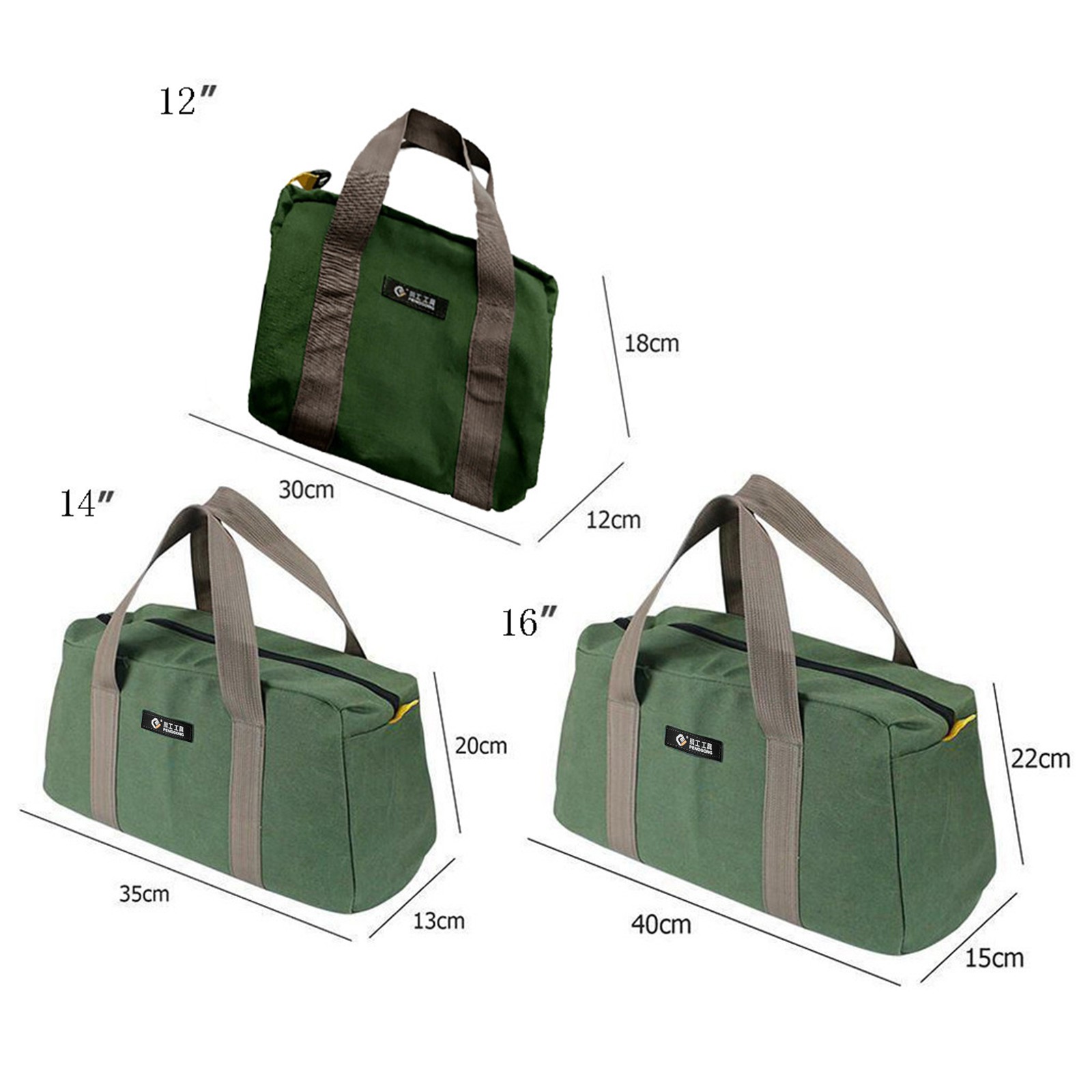 1 Pack Tool Bag for Men with Waterproof Hard Bottom,Mechanics Tool Bag,Heavy Duty Tool Bag Wide Mouth Tote for Various Instrument, Electrician Carpenter Mechanic,3 Sizes Available，Green(16 inch) 16 inch(2pc) - Image 4