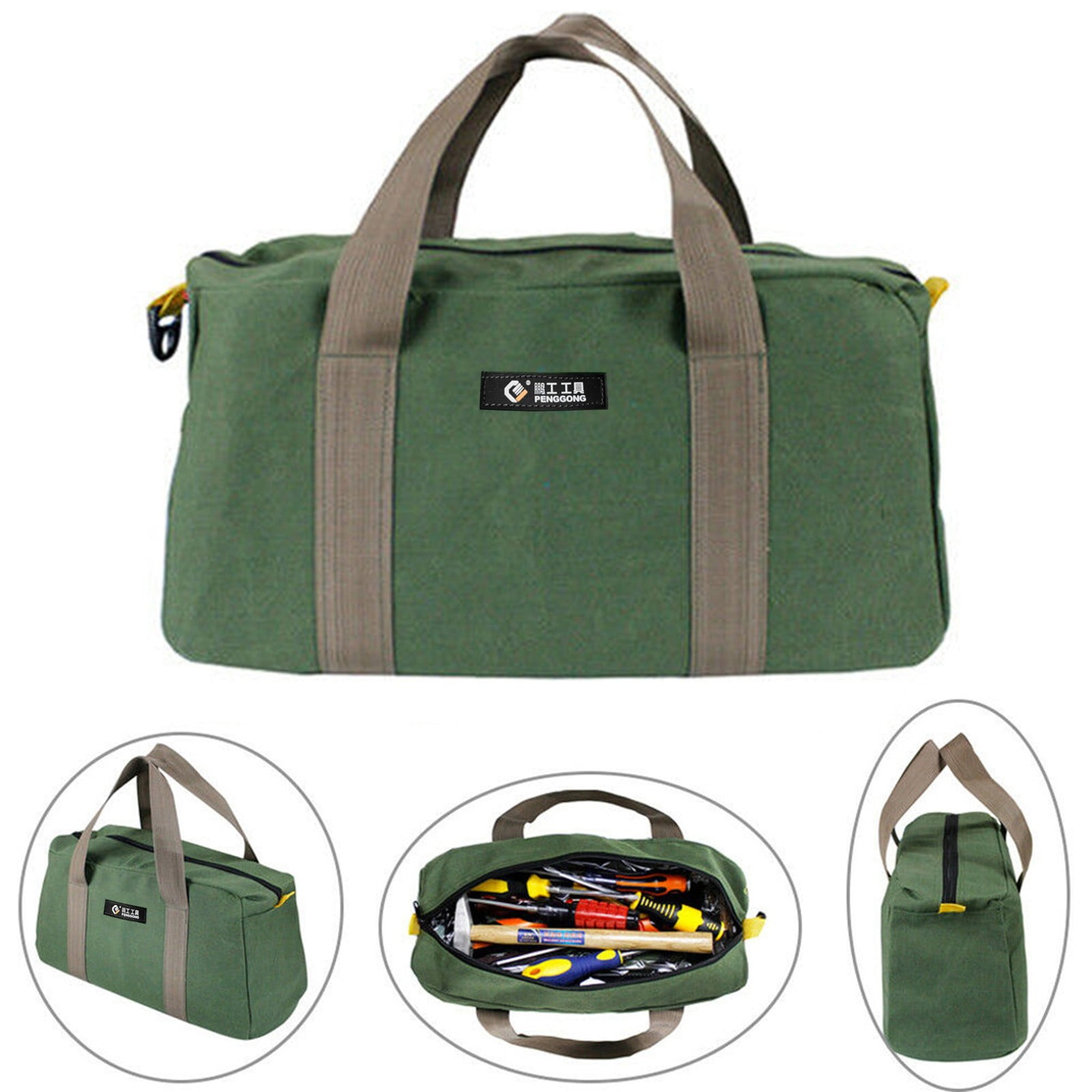 1 Pack Tool Bag for Men with Waterproof Hard Bottom,Mechanics Tool Bag,Heavy Duty Tool Bag Wide Mouth Tote for Various Instrument, Electrician Carpenter Mechanic,3 Sizes Available，Green(16 inch) 16 inch(4pc) - Image 3