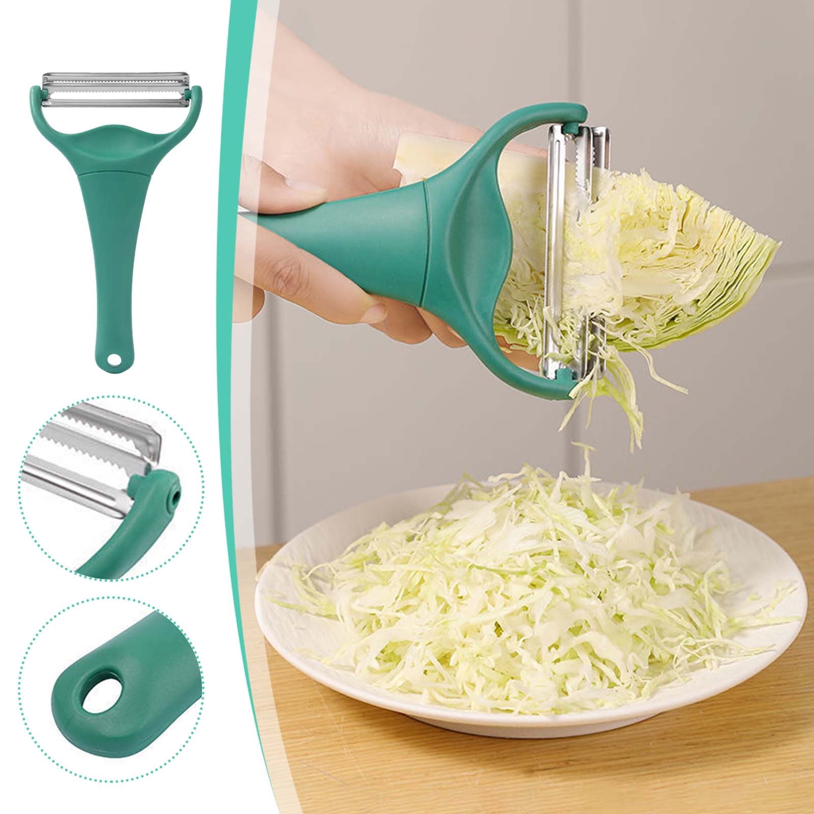 Professional Cabbage Peeler Shredder,Dual Sharp Blades for Julienne Vegetables,Non-Slip Ergonomic Handle,Dark Green Kitchen Tool for Salad Prep - Image 2