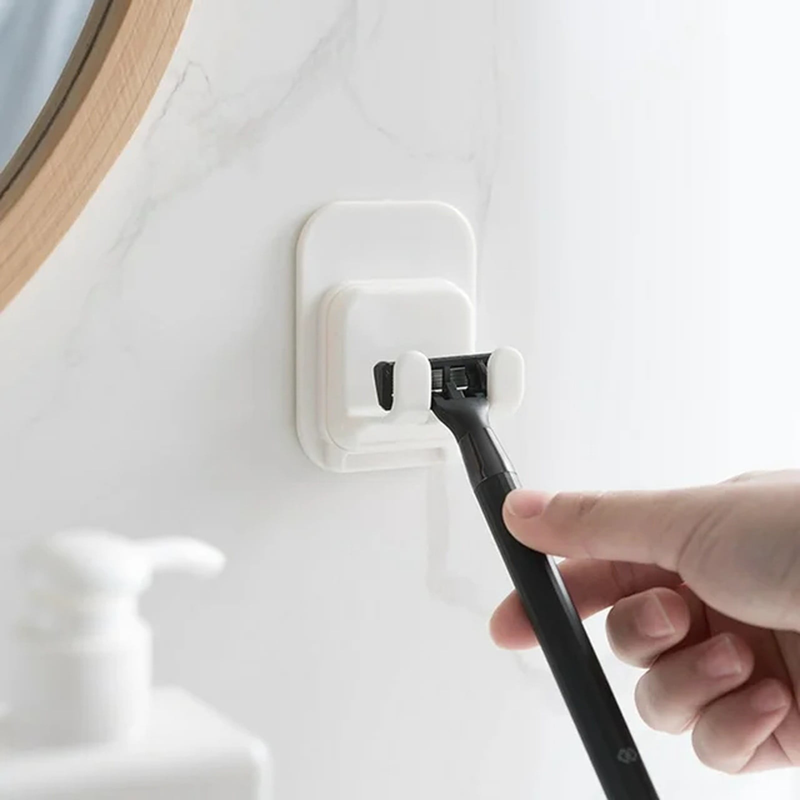 Self-Adhesive Razor Holder Hook, Shower Razor Holder Storage for Bathroom, Compatible with Most of Razor (White/1 Pcs) 2.4x3.1x1.6 2.4