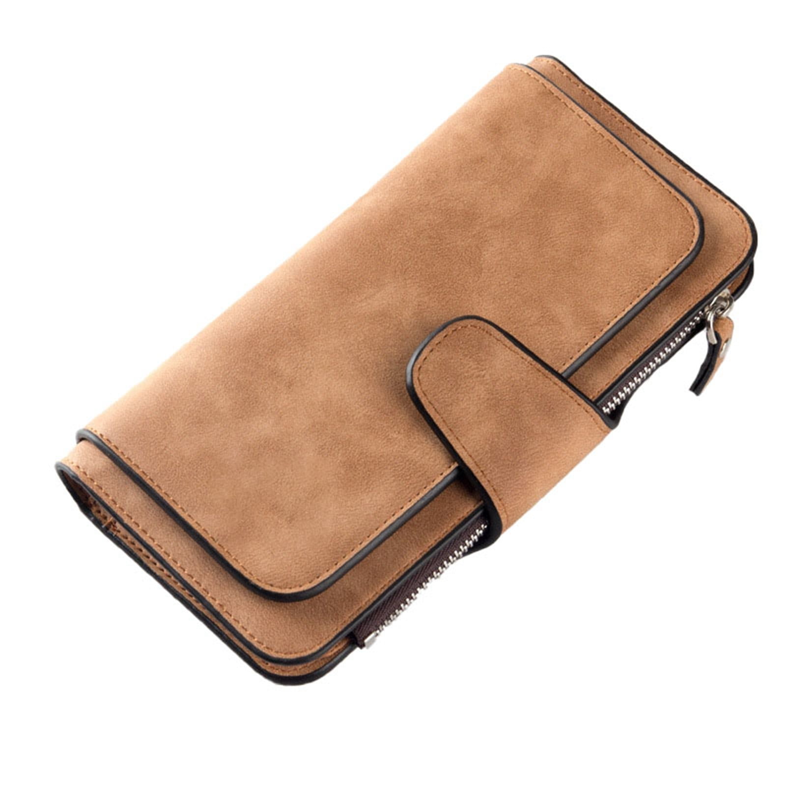 Women's Wallets,Soft Leather Bifold Compact Card Holder Wallet for Women with Zipper, Blocking Leather Clutch Wallet Credit Card Holder, Ladies Travel Wallet Purse,10 Colors(pink) Brown - Image 1