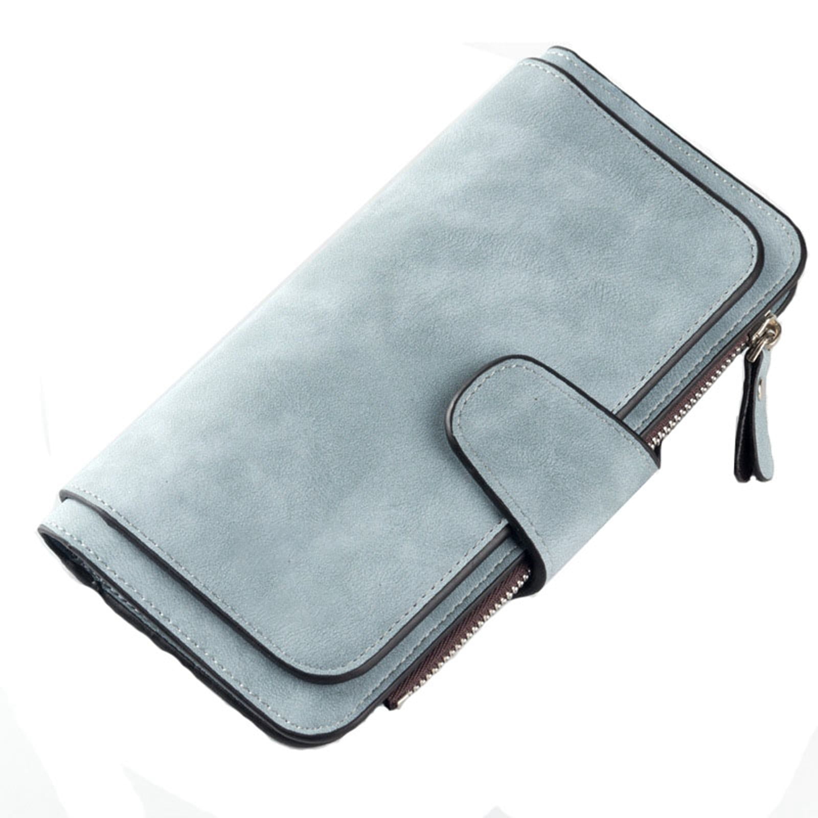 Women's Wallets,Soft Leather Bifold Compact Card Holder Wallet for Women with Zipper, Blocking Leather Clutch Wallet Credit Card Holder, Ladies Travel Wallet Purse,10 Colors(pink) baby blue - Image 1