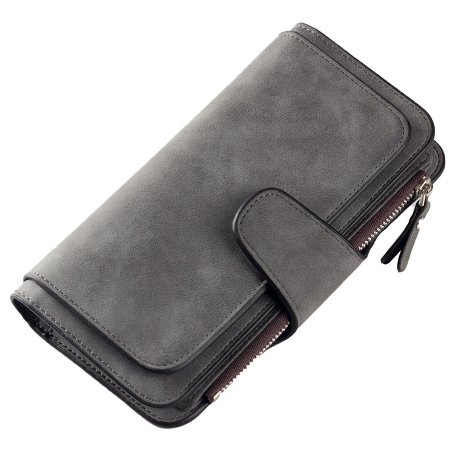 Women's Wallets,Soft Leather Bifold Compact Card Holder Wallet for Women with Zipper, Blocking Leather Clutch Wallet Credit Card Holder, Ladies Travel Wallet Purse,10 Colors(pink) dark grey - Image 1