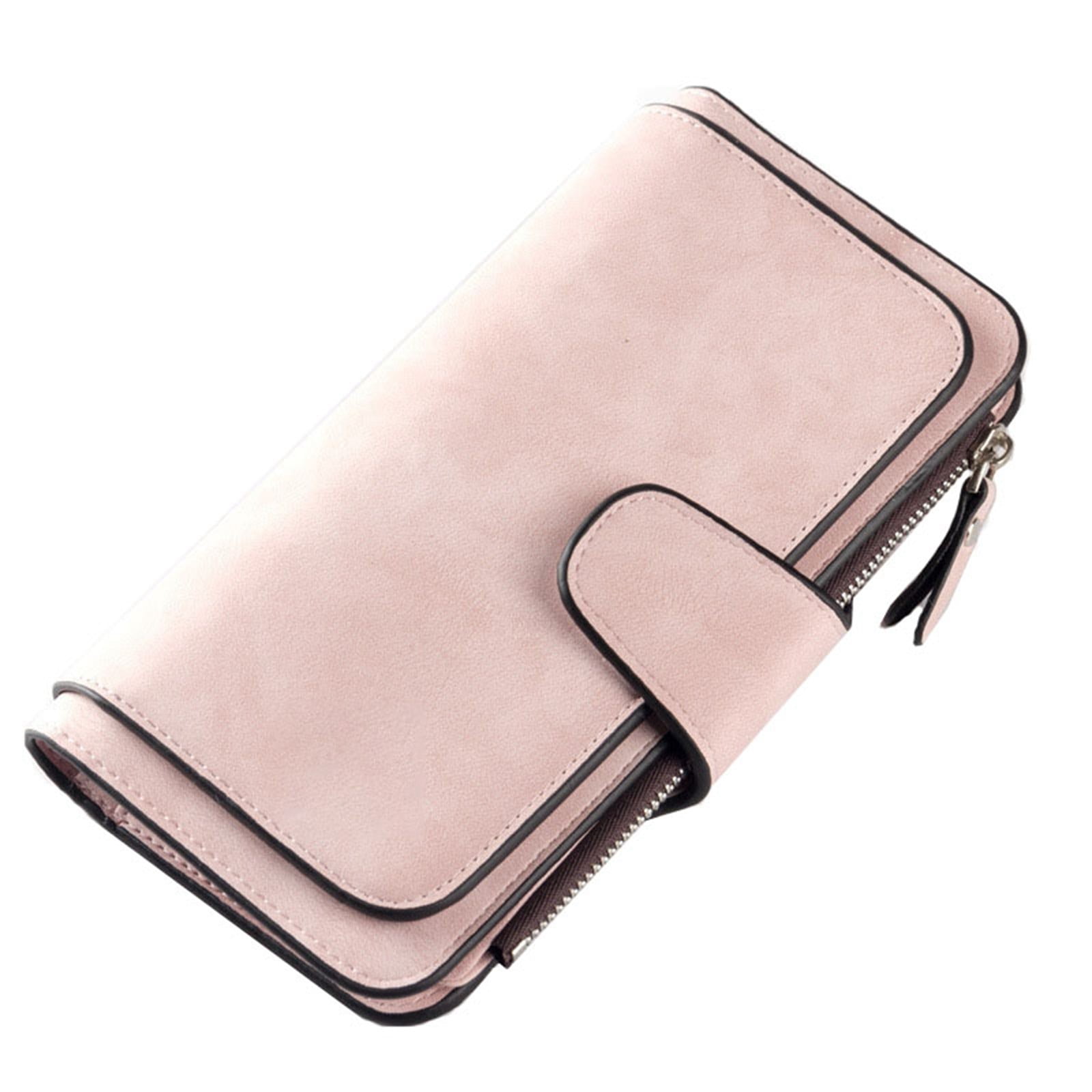 Women's Wallets,Soft Leather Bifold Compact Card Holder Wallet for Women with Zipper, Blocking Leather Clutch Wallet Credit Card Holder, Ladies Travel Wallet Purse,10 Colors(pink) pale pink - Image 1