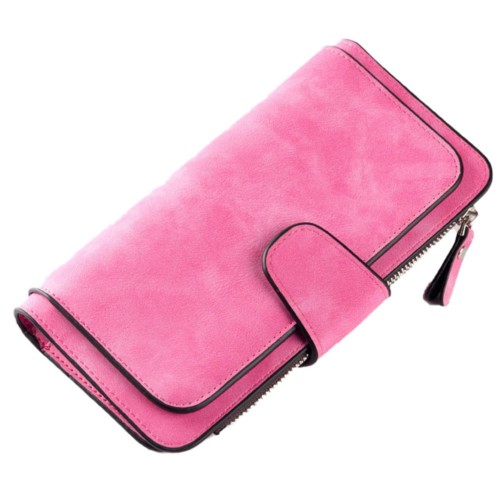 Women's Wallets,Soft Leather Bifold Compact Card Holder Wallet for Women with Zipper, Blocking Leather Clutch Wallet Credit Card Holder, Ladies Travel Wallet Purse,10 Colors(pink) pink - Image 1