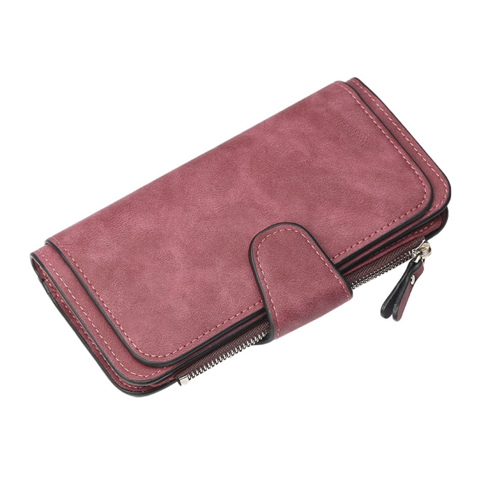 Women's Wallets,Soft Leather Bifold Compact Card Holder Wallet for Women with Zipper, Blocking Leather Clutch Wallet Credit Card Holder, Ladies Travel Wallet Purse,10 Colors(pink) red-brown - Image 1