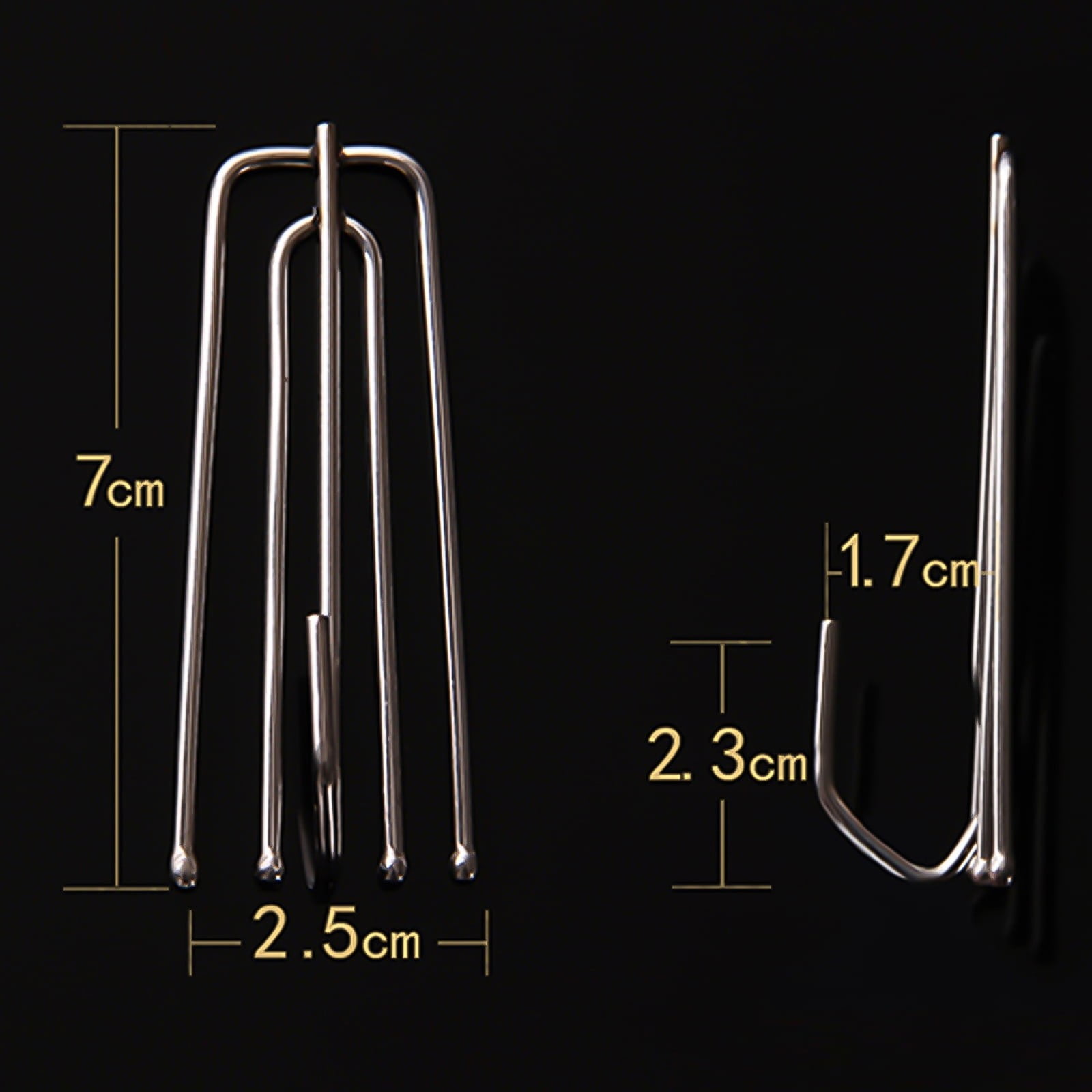 Stainless Steel Drapery Hook and Pin for Pleated Drapes,Heavy Duty 4 Prongs Pinch Pleat Clips Traverse Pleater 4 End Curtain Hangers for Window Door Bathroom Curtain, 10 Pcs, 2.76Inches 2.76