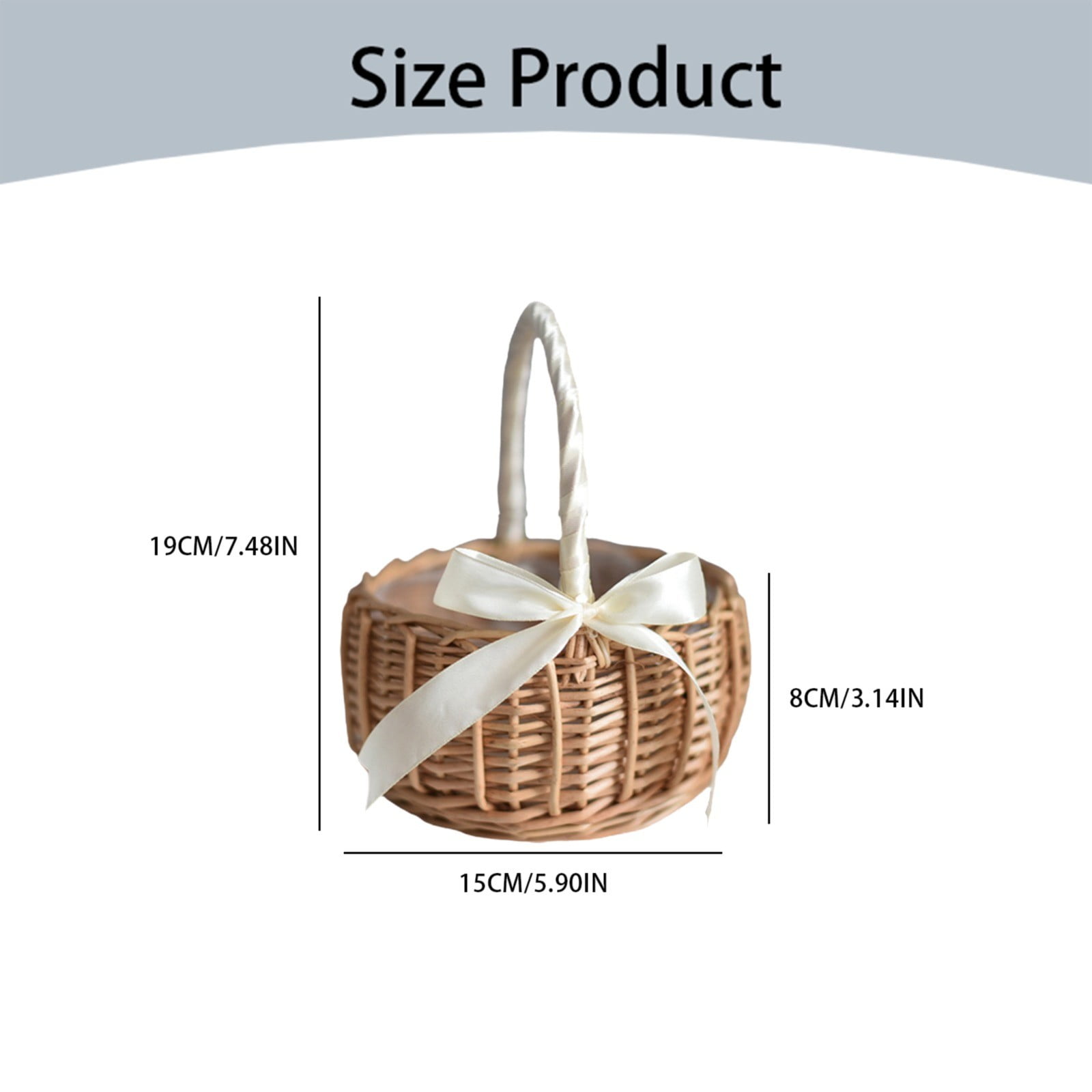 Wedding Flower Girl Basket, Wicker Rattan Flower Basket with Handle, Petal Basket Candy Storage Basket , Rattan Box Home Decoration, Khaki, 5.9x7.48 5.9