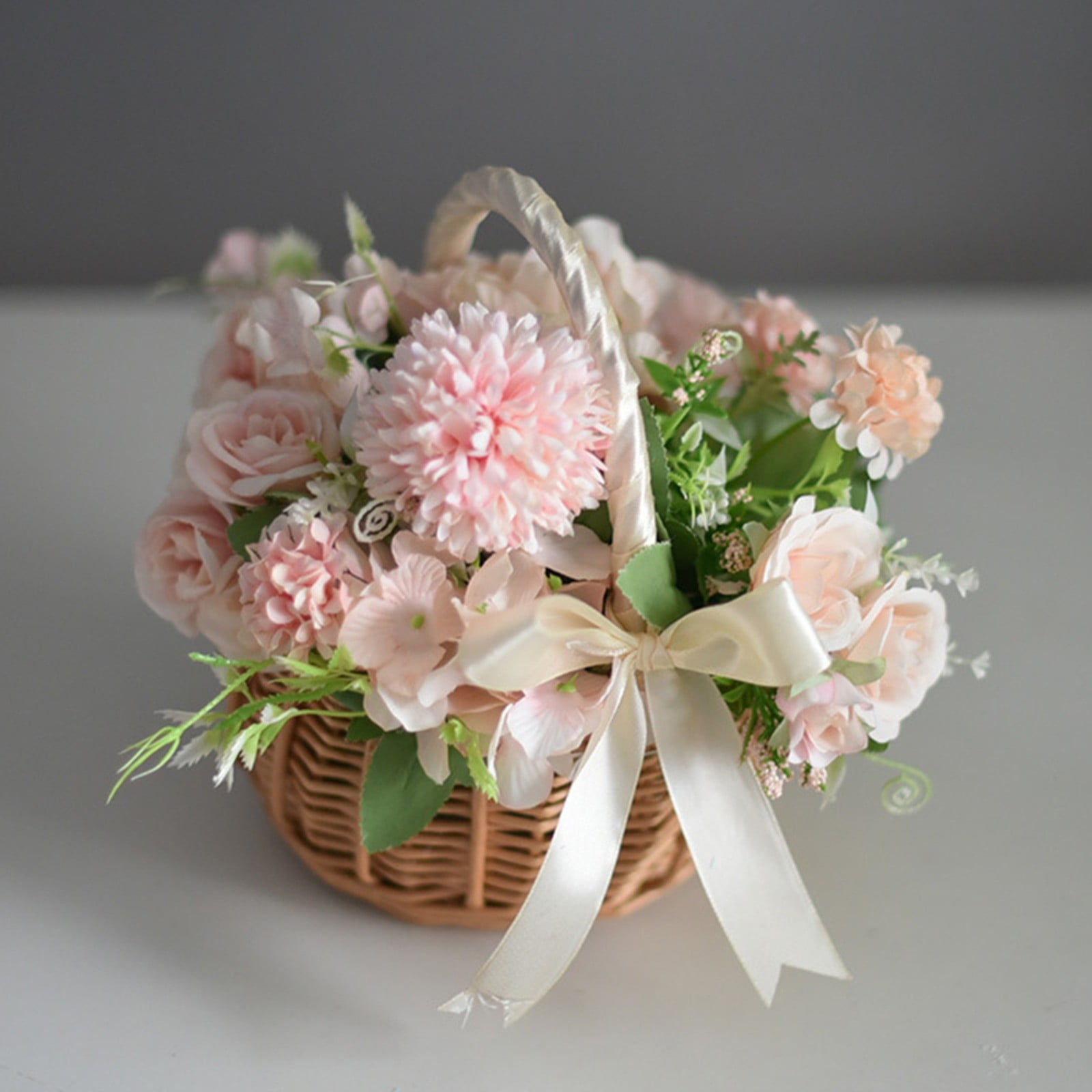 Wedding Flower Girl Basket, Wicker Rattan Flower Basket with Handle, Petal Basket Candy Storage Basket , Rattan Box Home Decoration, Khaki, 5.9x7.48 5.9