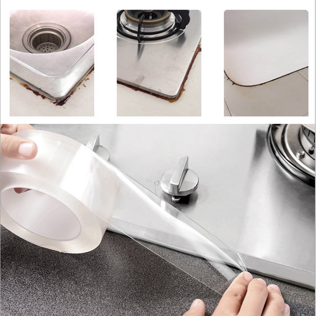 Clear Caulk Tape,Waterproof Self Adhesive Caulk Strip Bathtub Sealant Tape, Sealing Strip Oil Proof Bathroom Sealant for Kitchen Floor Wall Edge Protector,Transparent Acrylic Tape (5x300cm) 5x300cm - Image 1