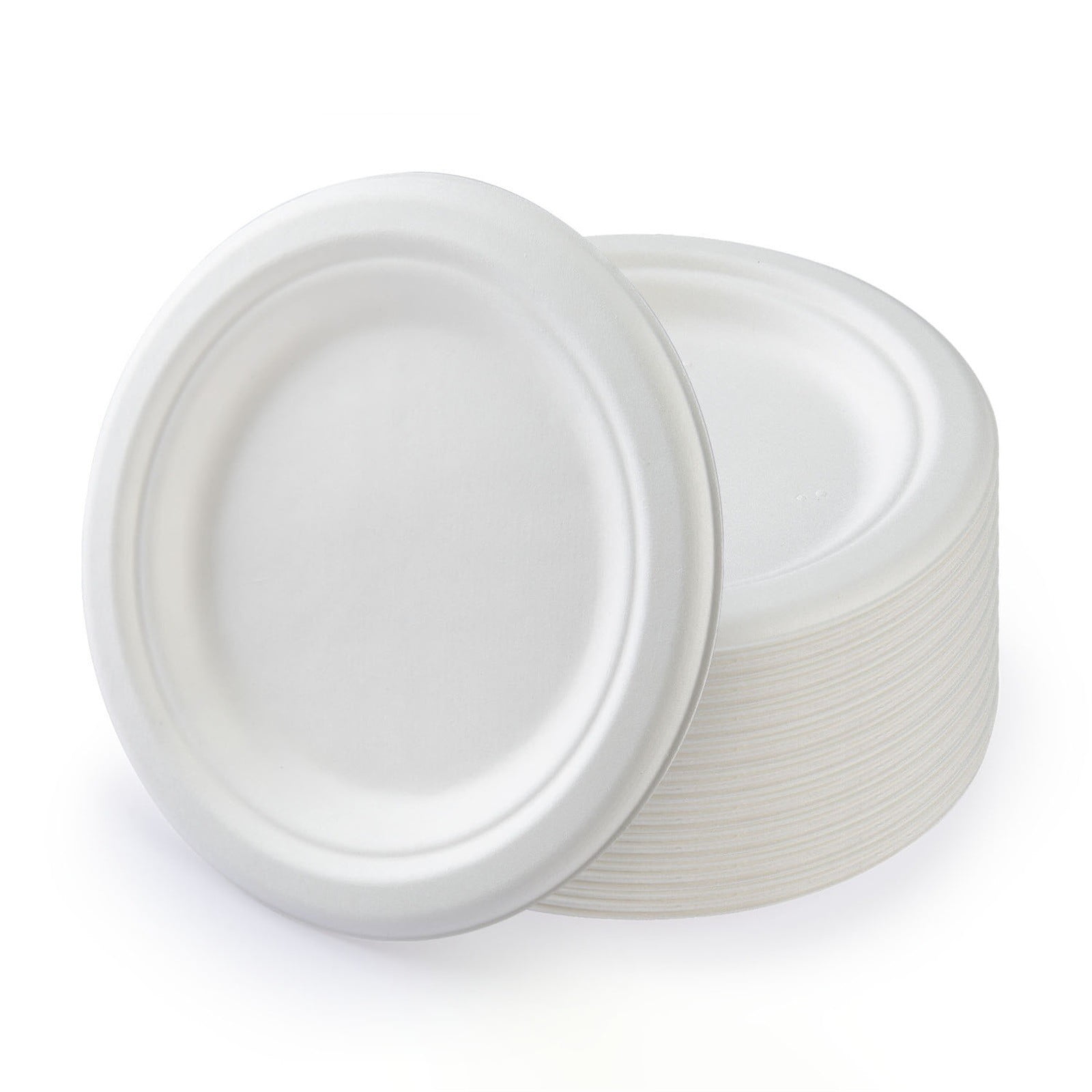 6 inch Round Disposable White Bagasse Dinner Plate, 100% Compostable Natural Sugarcane Fibers, Heavy Duty Leak-Proof Environmentaly Friendly, Biodegradable - 1 Count 6.1