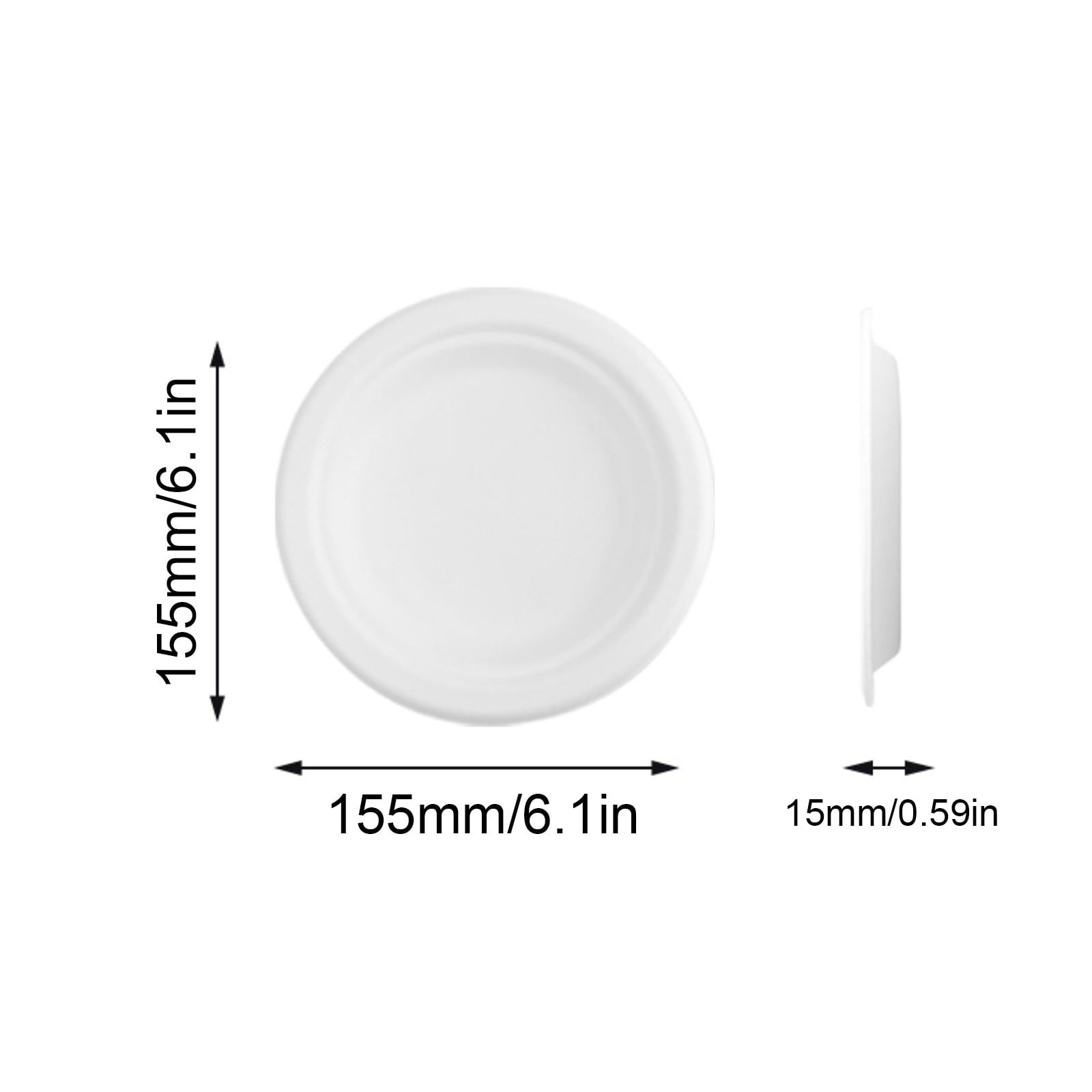 6 inch Round Disposable White Bagasse Dinner Plate, 100% Compostable Natural Sugarcane Fibers, Heavy Duty Leak-Proof Environmentaly Friendly, Biodegradable - 1 Count 6.1