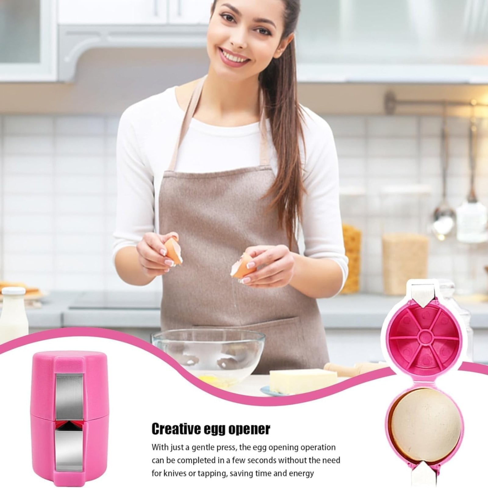 Egg Cracking Tool for Raw Eggs, Efficient Egg Shell Opener Handheld Egg Peeler Tool Egg Cracker Separator Multifunctional Egg Breaker for Cooking Camping Kitchen Gadgets, 2.55x2.83 2.55