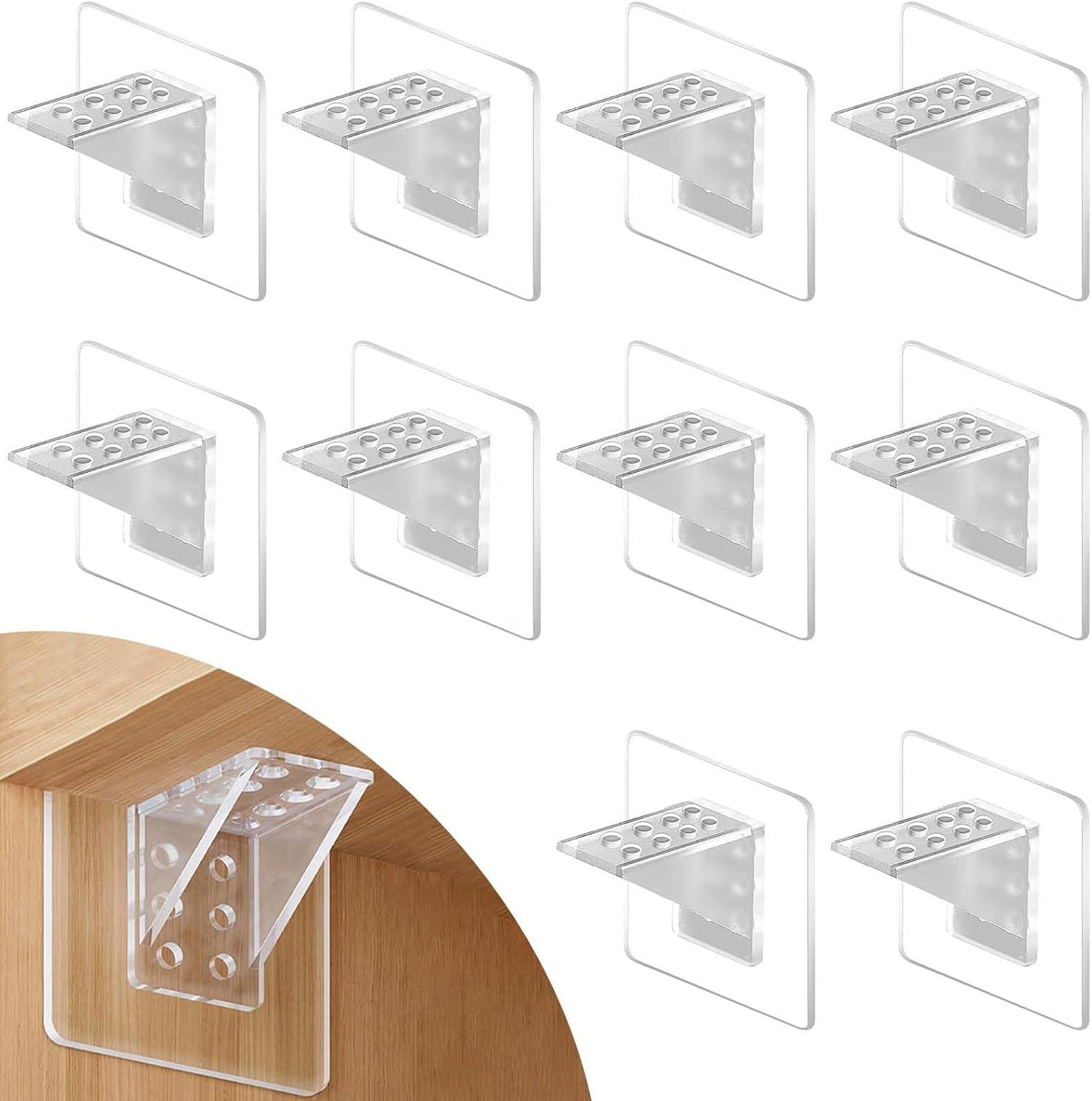 Adhesive Shelf Bracket, Double Row Thickened and Reinforced Design, Heavy Duty Punch Free Shelf Support Pegs for Shelves Kitchen Cabinet Book Closet (Clear/1 Pack) 5.91x2.76 2.76
