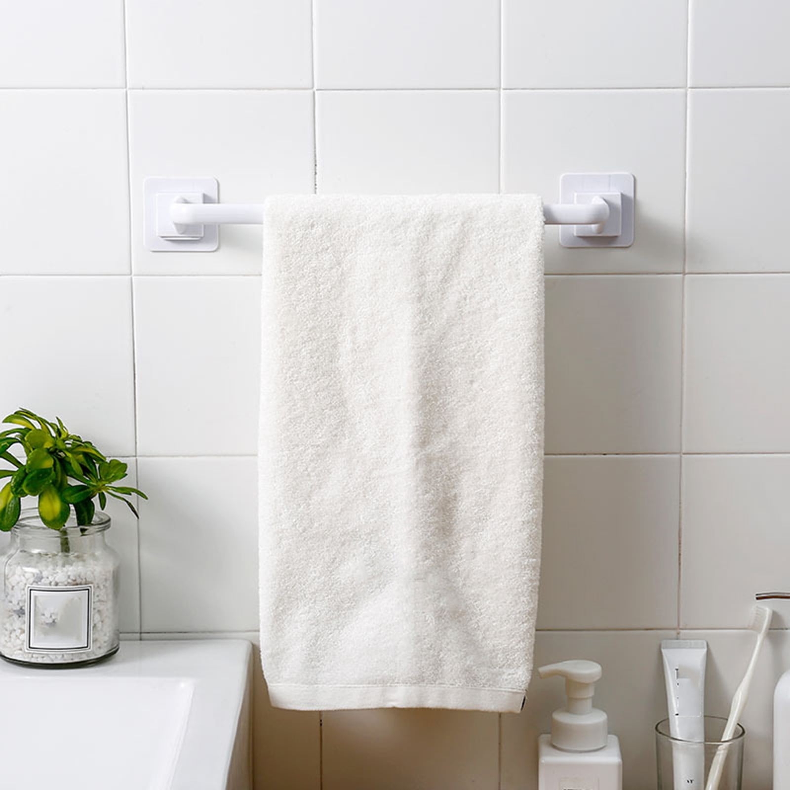 Self Adhesive Towel Bar, Heavy Duty No Drill Hand Towel Hanger for Bathroom and Kitchen Towel Storage Self, (Black/1 Pcs) 15Inches 15