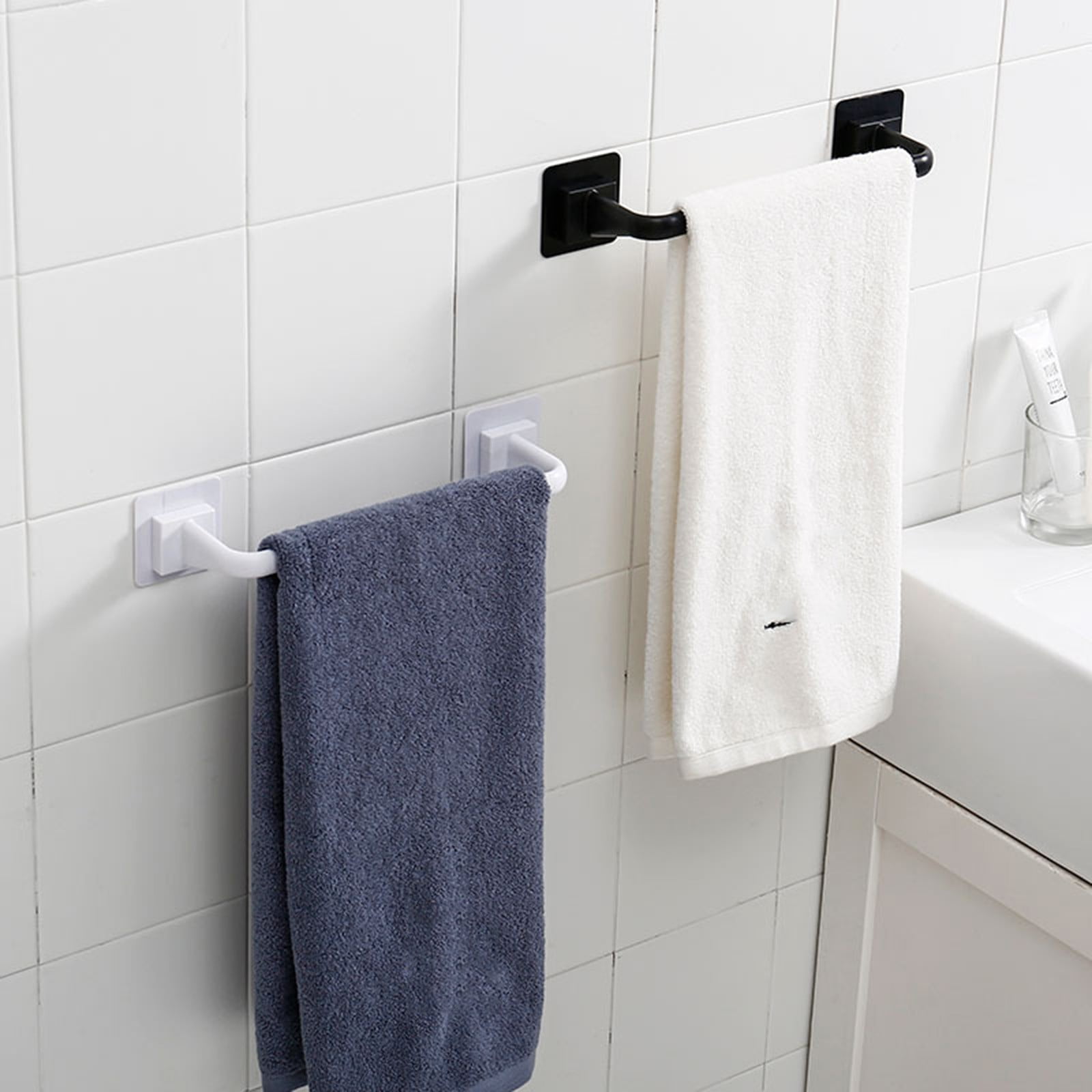Self Adhesive Towel Bar, Heavy Duty No Drill Hand Towel Hanger for Bathroom and Kitchen Towel Storage Self, (Black/1 Pcs) 15Inches 15