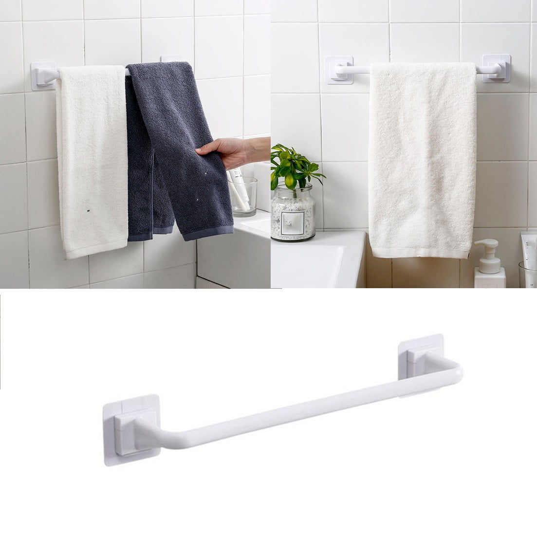 Self Adhesive Towel Bar, Heavy Duty No Drill Hand Towel Hanger for Bathroom and Kitchen Towel Storage Self, (Black/1 Pcs) 15Inches 10.63
