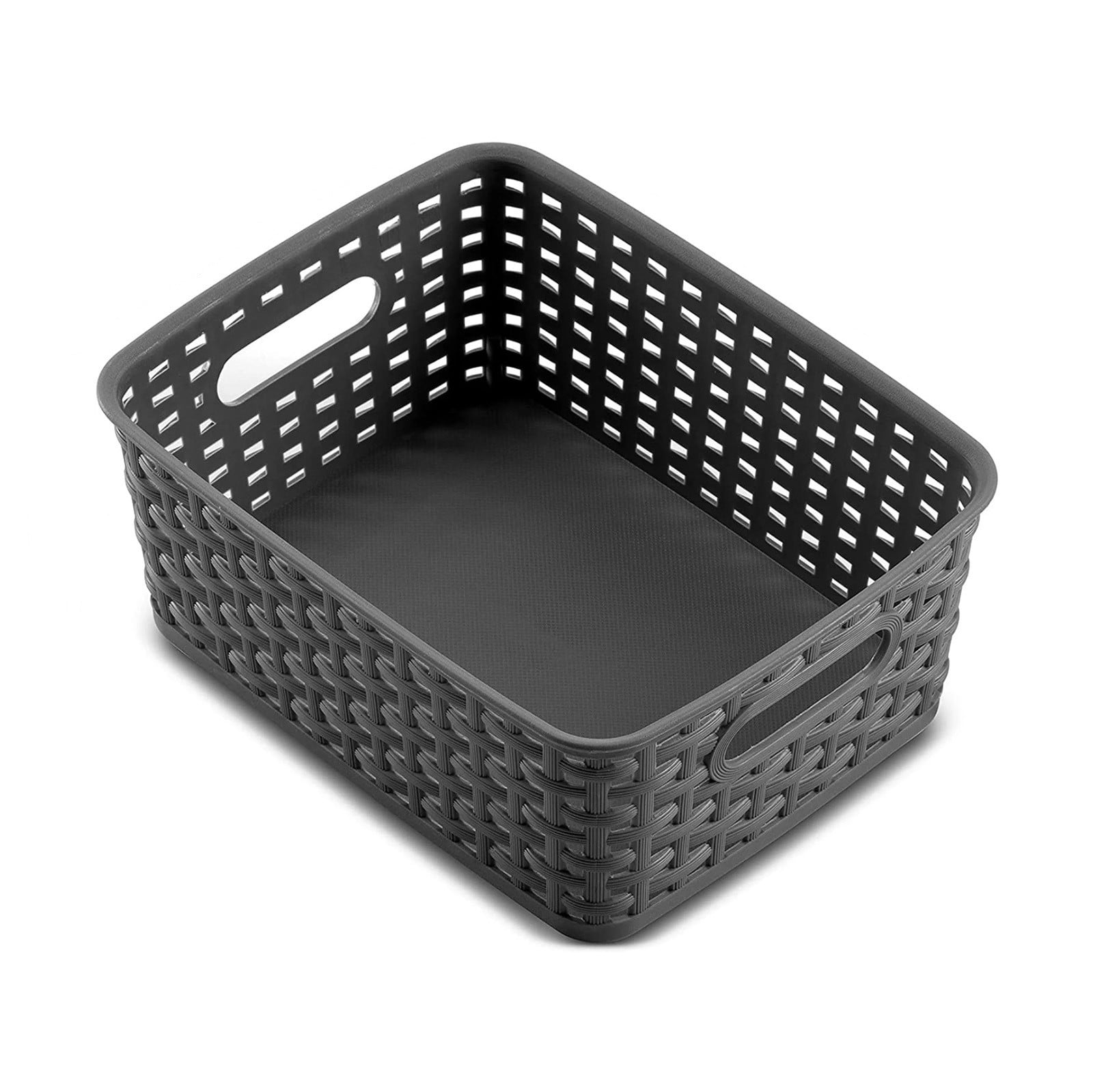 Plastic Storage Baskets, Heavy Duty Storage Bin, Durable, Easy to Use, Flexible, Multi-Purpose, Ideal for Closets, Cabinets, Shelves, Countertops, Bathroom (Black/1 Pcs) 10.08x7.68x4.01 10.08