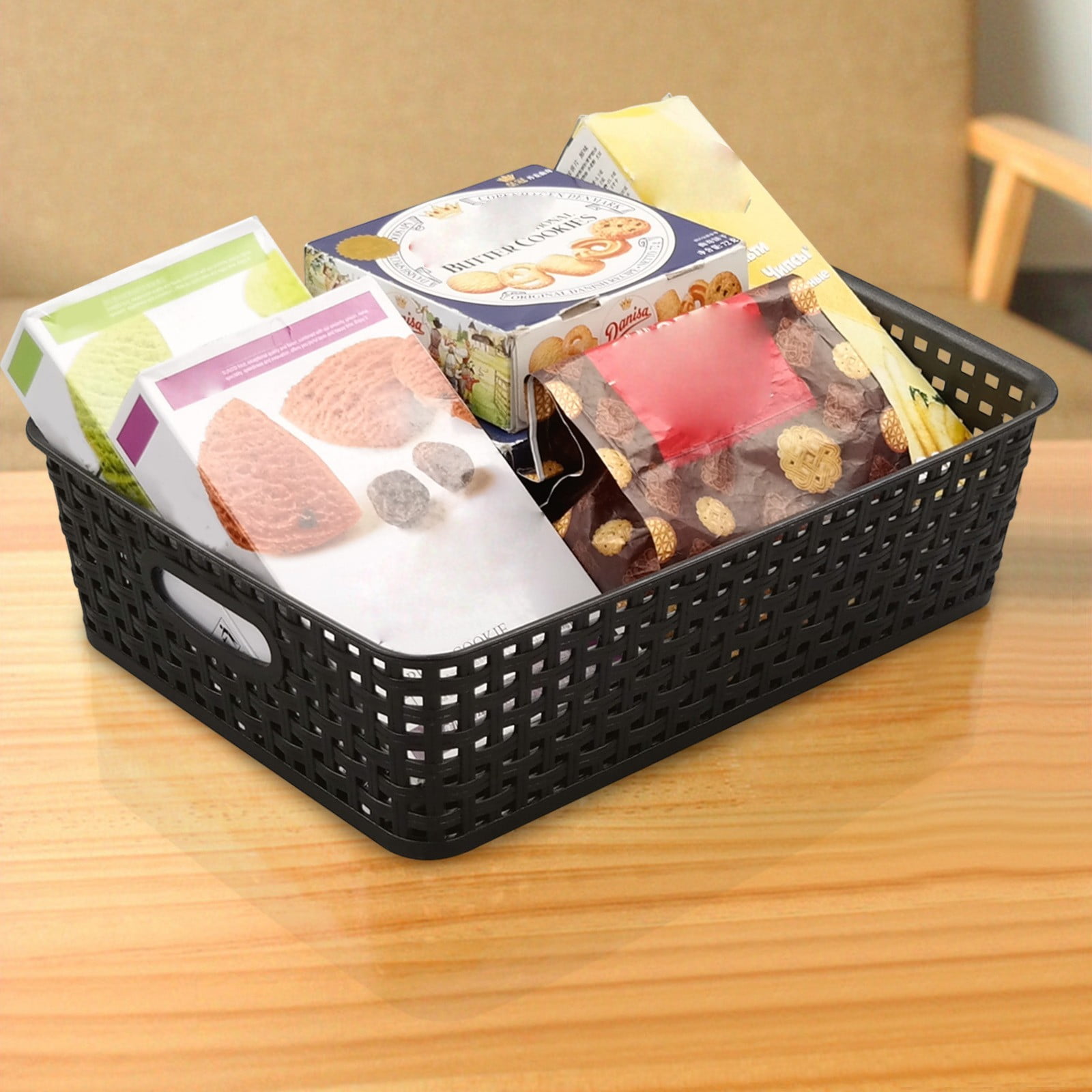Plastic Storage Baskets, Heavy Duty Storage Bin, Durable, Easy to Use, Flexible, Multi-Purpose, Ideal for Closets, Cabinets, Shelves, Countertops, Bathroom (Black/1 Pcs) 10.08x7.68x4.01 10.08