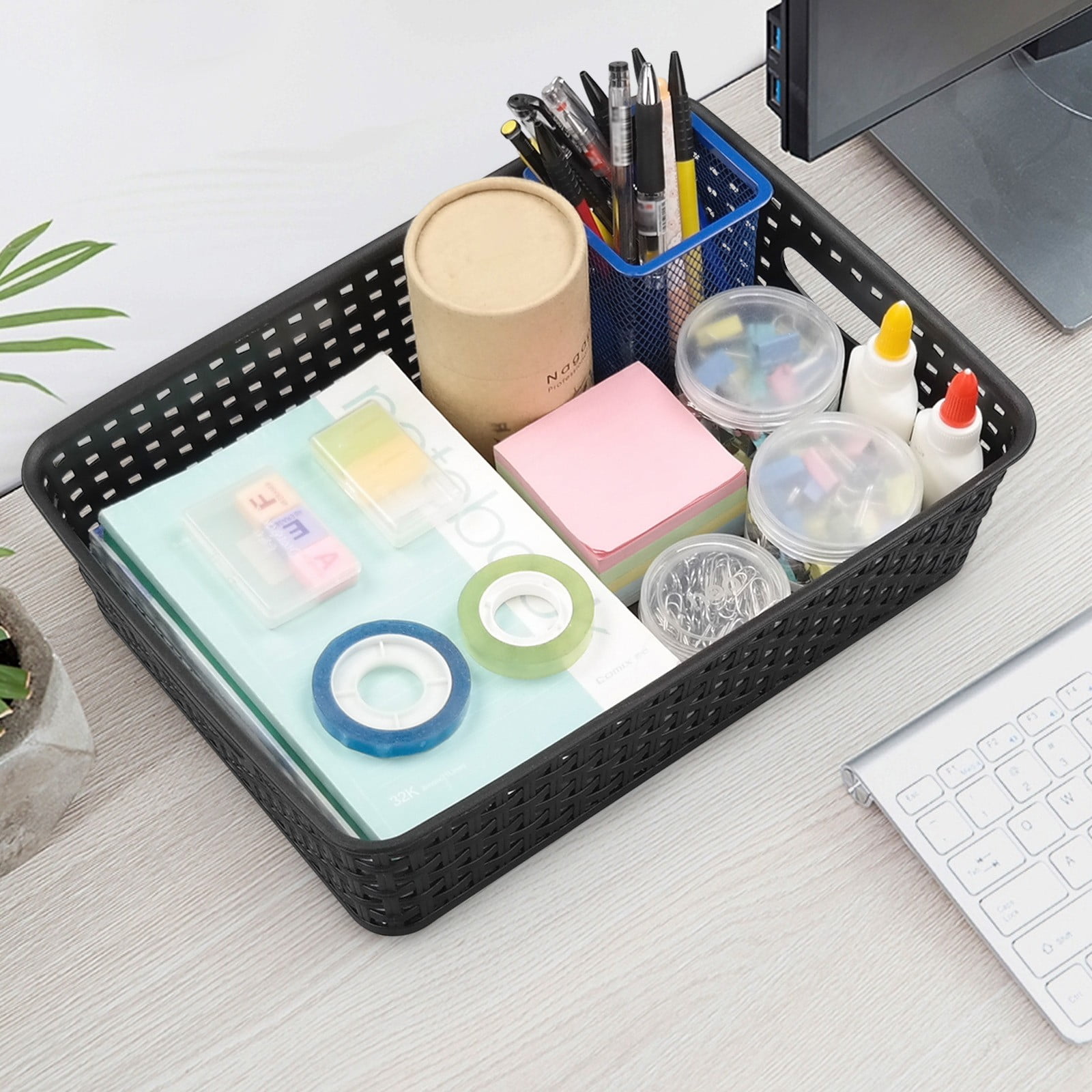 Plastic Storage Baskets, Heavy Duty Storage Bin, Durable, Easy to Use, Flexible, Multi-Purpose, Ideal for Closets, Cabinets, Shelves, Countertops, Bathroom (Black/1 Pcs) 10.08x7.68x4.01 10.08